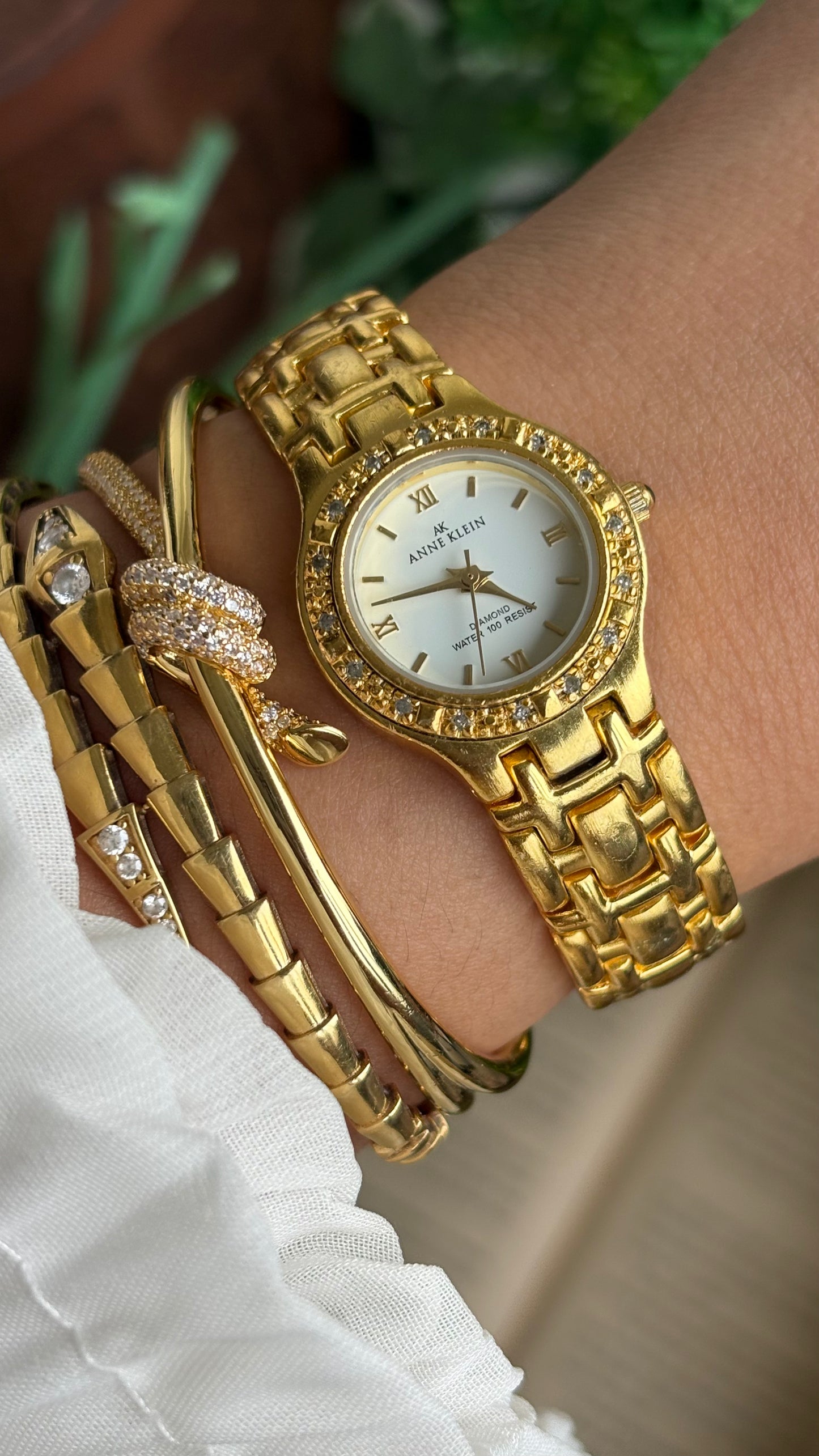 Vintage Anne Klein Bejeweled Watch in Gold Tone