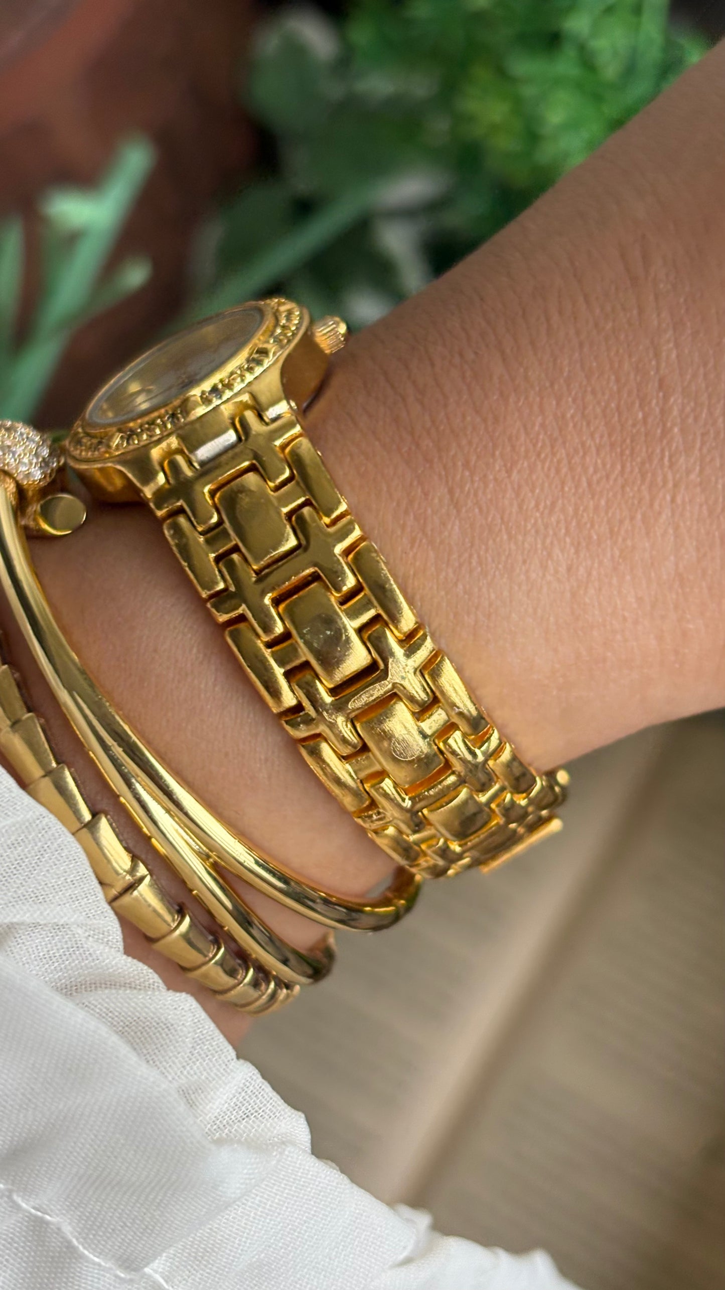 Vintage Anne Klein Bejeweled Watch in Gold Tone