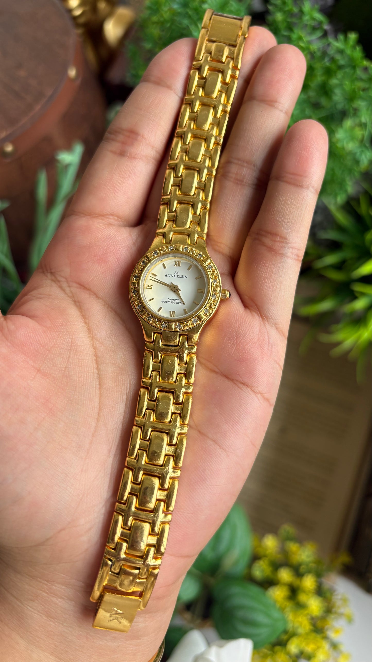 Vintage Anne Klein Bejeweled Watch in Gold Tone