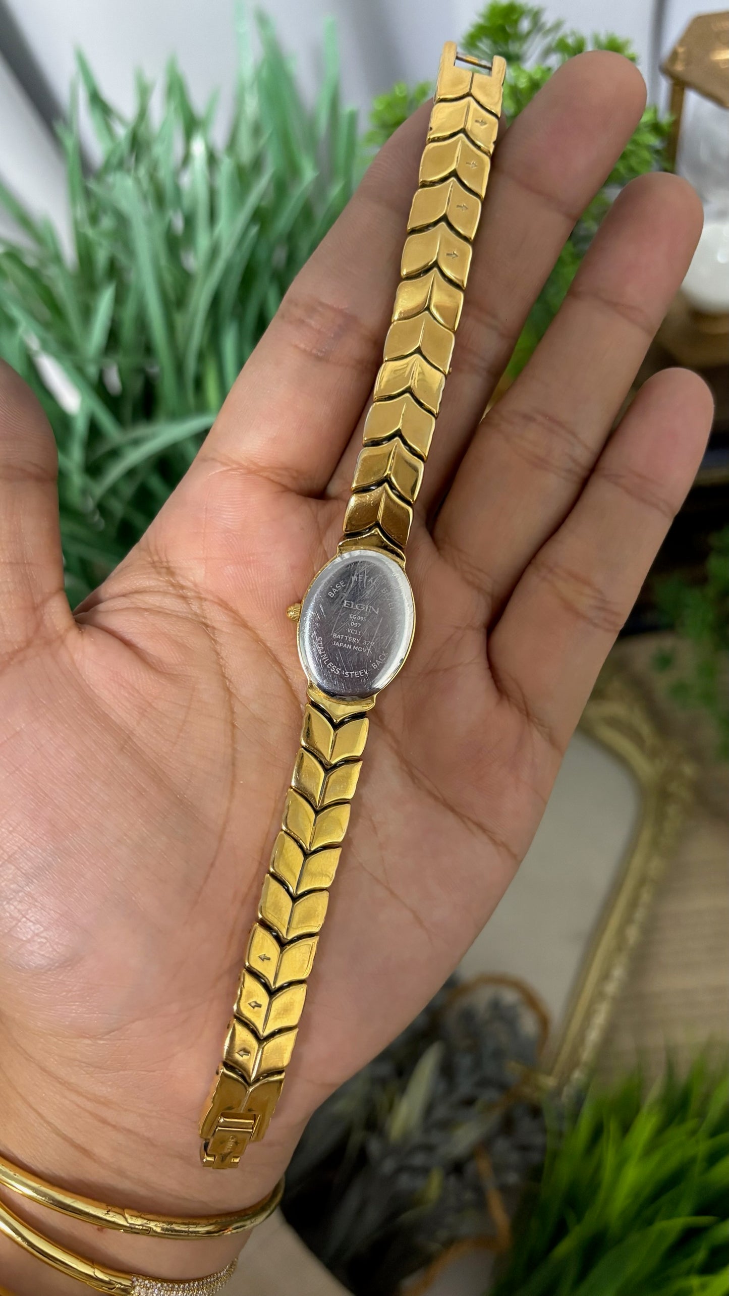 Rare Vintage Elgin Diamond Eye-shape Chevron Watch in Two-Tone Quartz