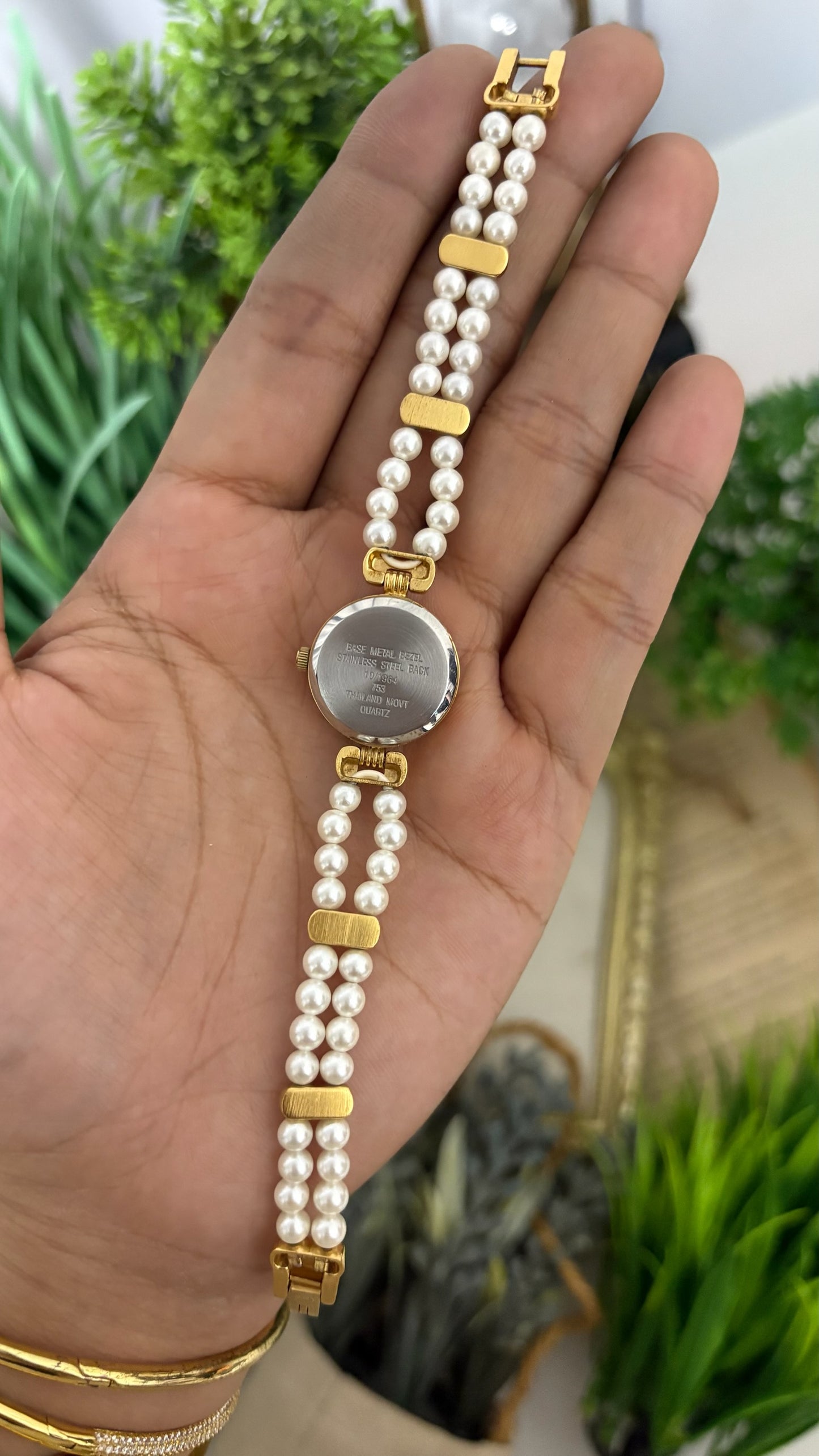 Extremely Rare Anne Klein II Pearl Bracelet Watch in Gold Tone Mother of Pearl Dial Quartz