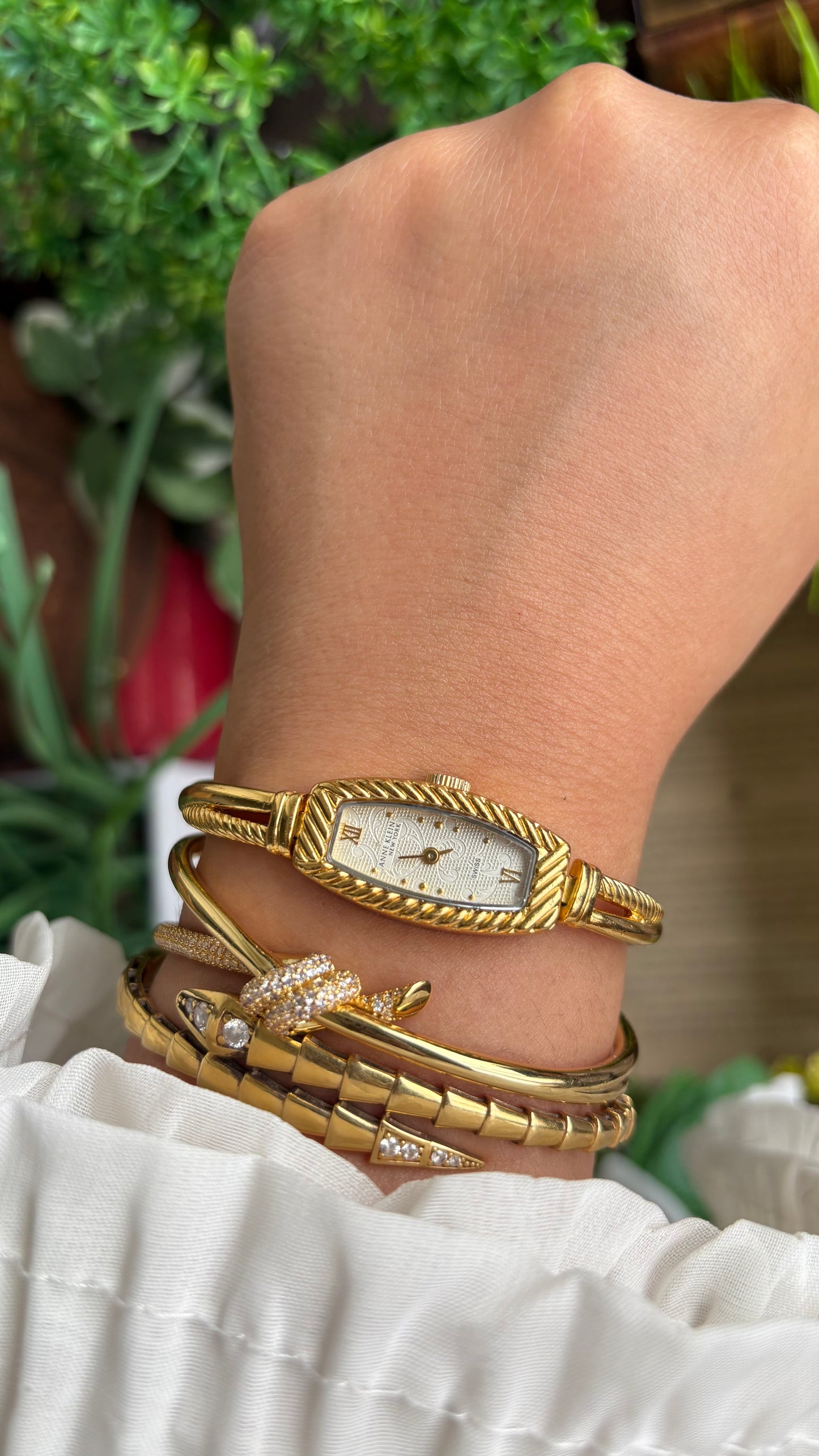 Extremely Rare Vintage Anne Klein Art Deco Swiss Watch in Gold Tone Super Slim and Dainty