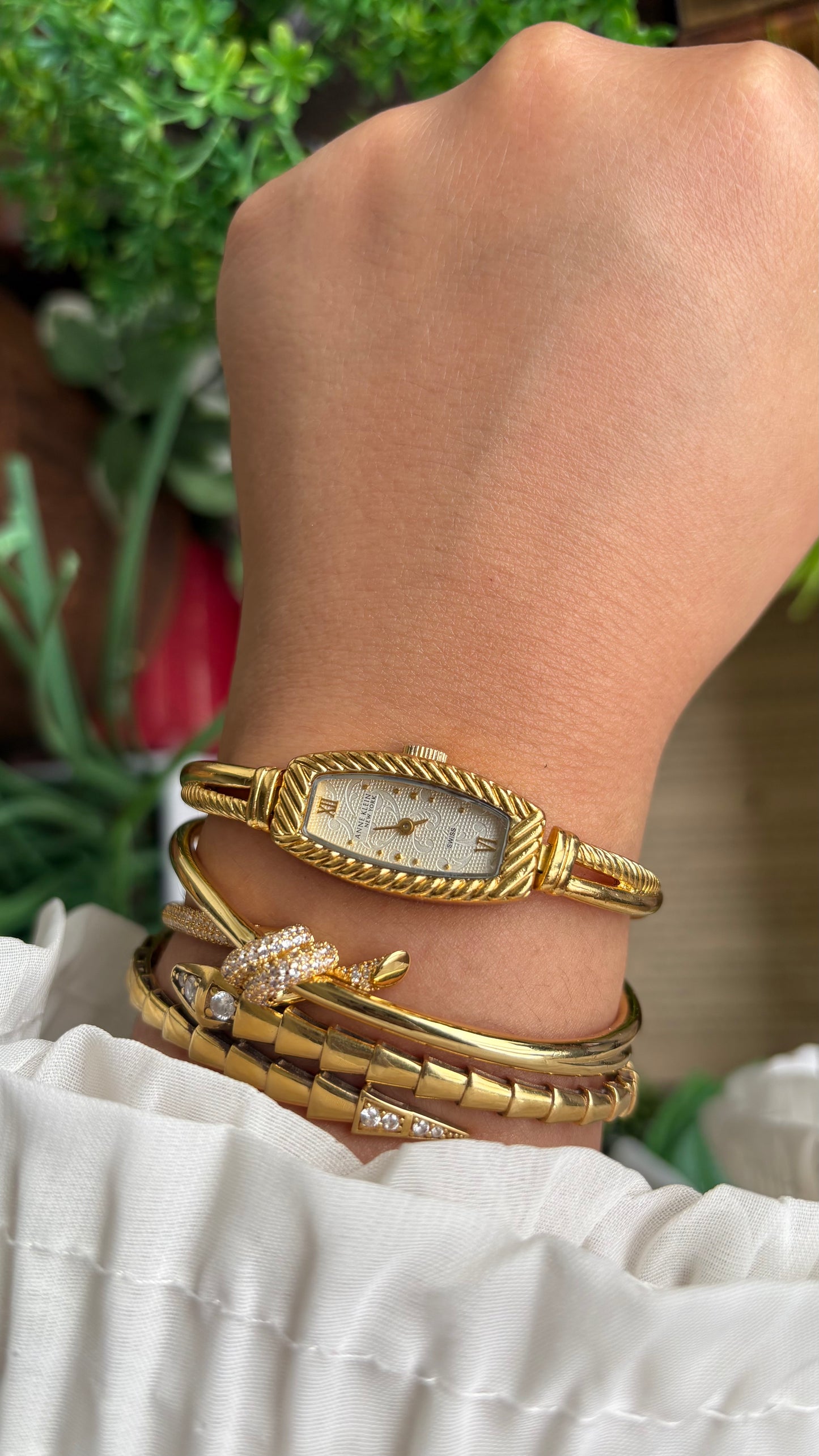 Extremely Rare Vintage Anne Klein Art Deco Swiss Watch in Gold Tone Super Slim and Dainty