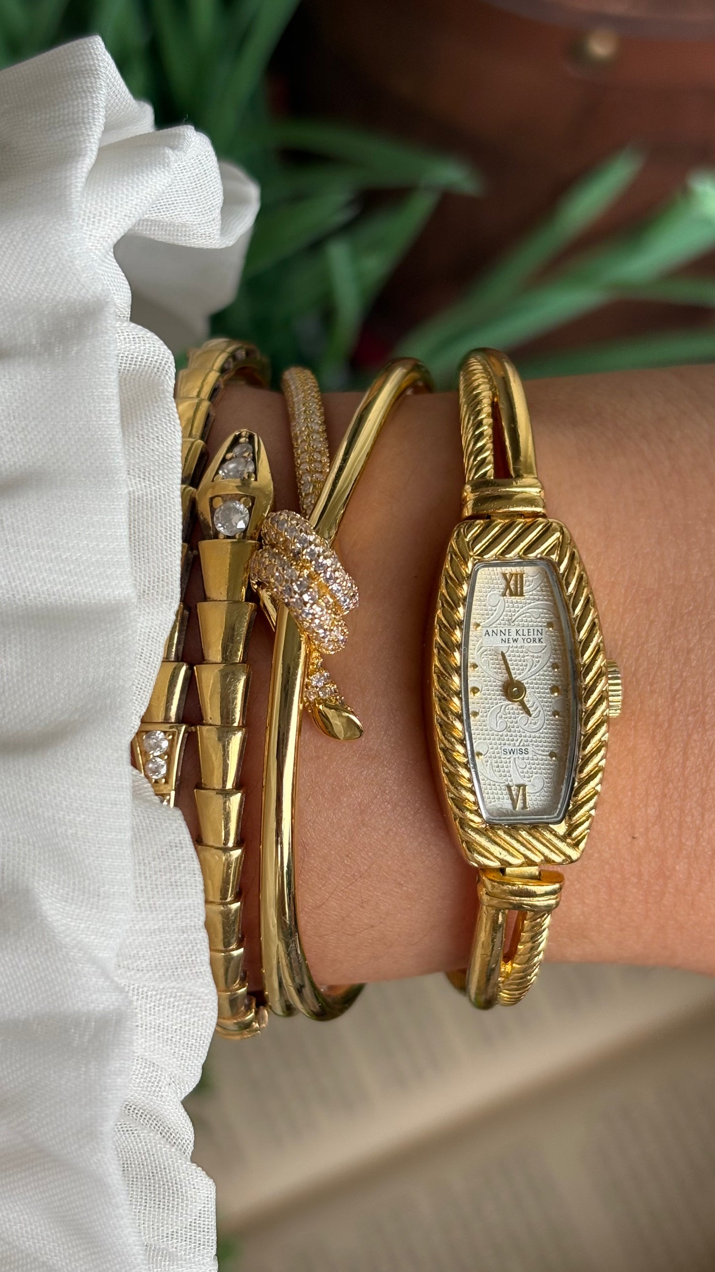 Extremely Rare Vintage Anne Klein Art Deco Swiss Watch in Gold Tone Super Slim and Dainty