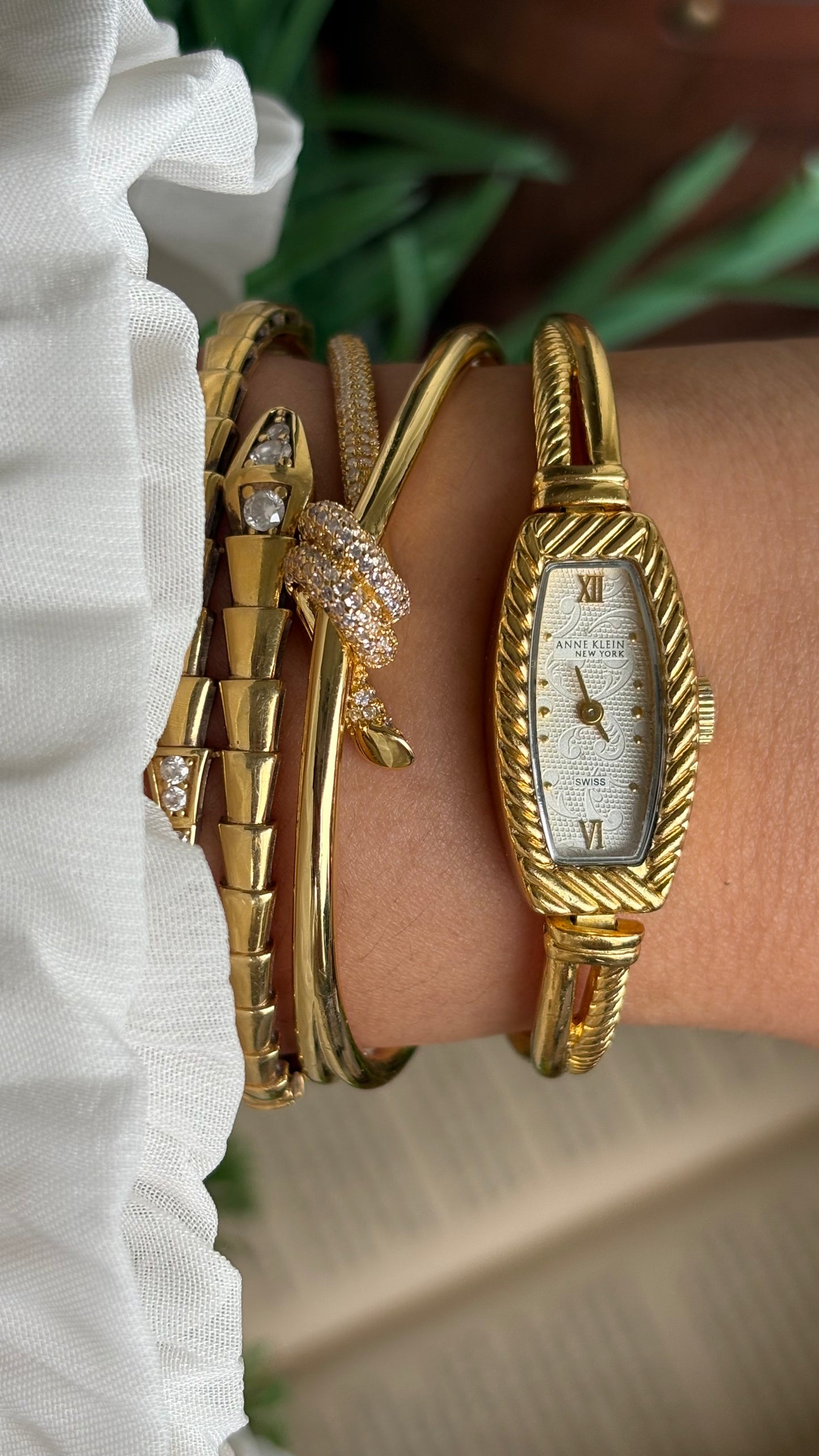 Extremely Rare Vintage Anne Klein Art Deco Swiss Watch in Gold Tone Super Slim and Dainty