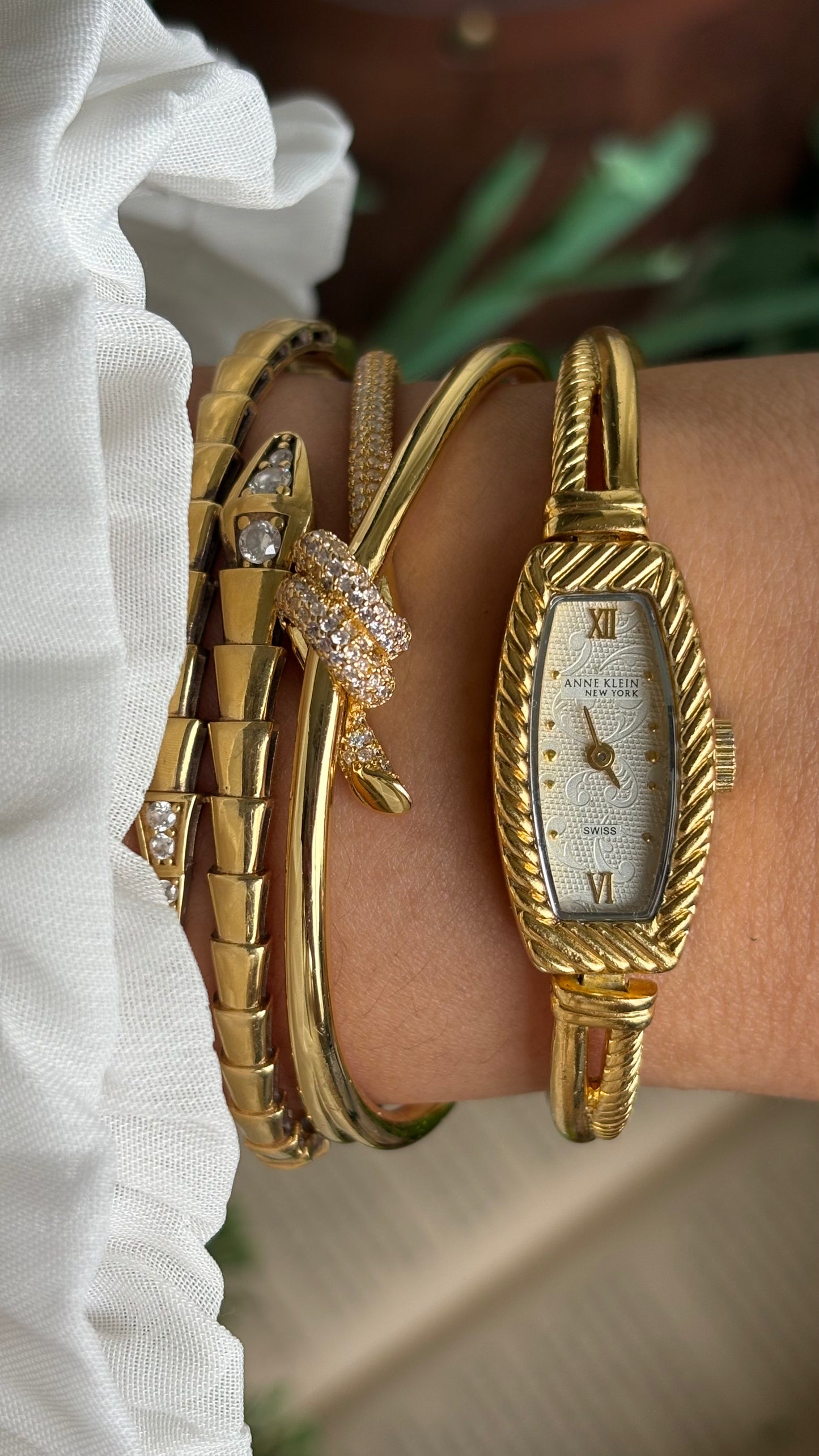 Extremely Rare Vintage Anne Klein Art Deco Swiss Watch in Gold Tone Super Slim and Dainty
