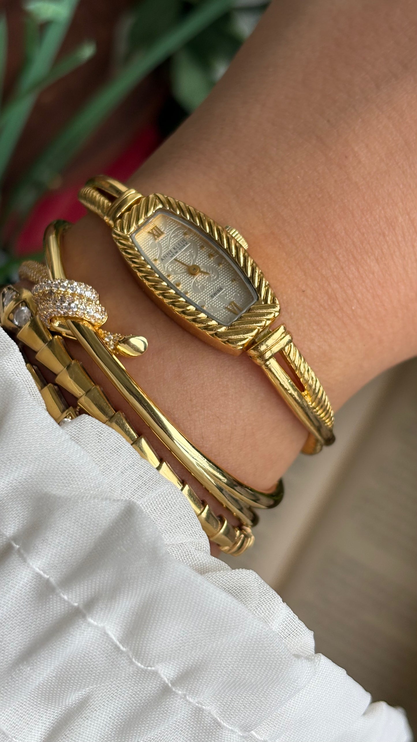 Extremely Rare Vintage Anne Klein Art Deco Swiss Watch in Gold Tone Super Slim and Dainty