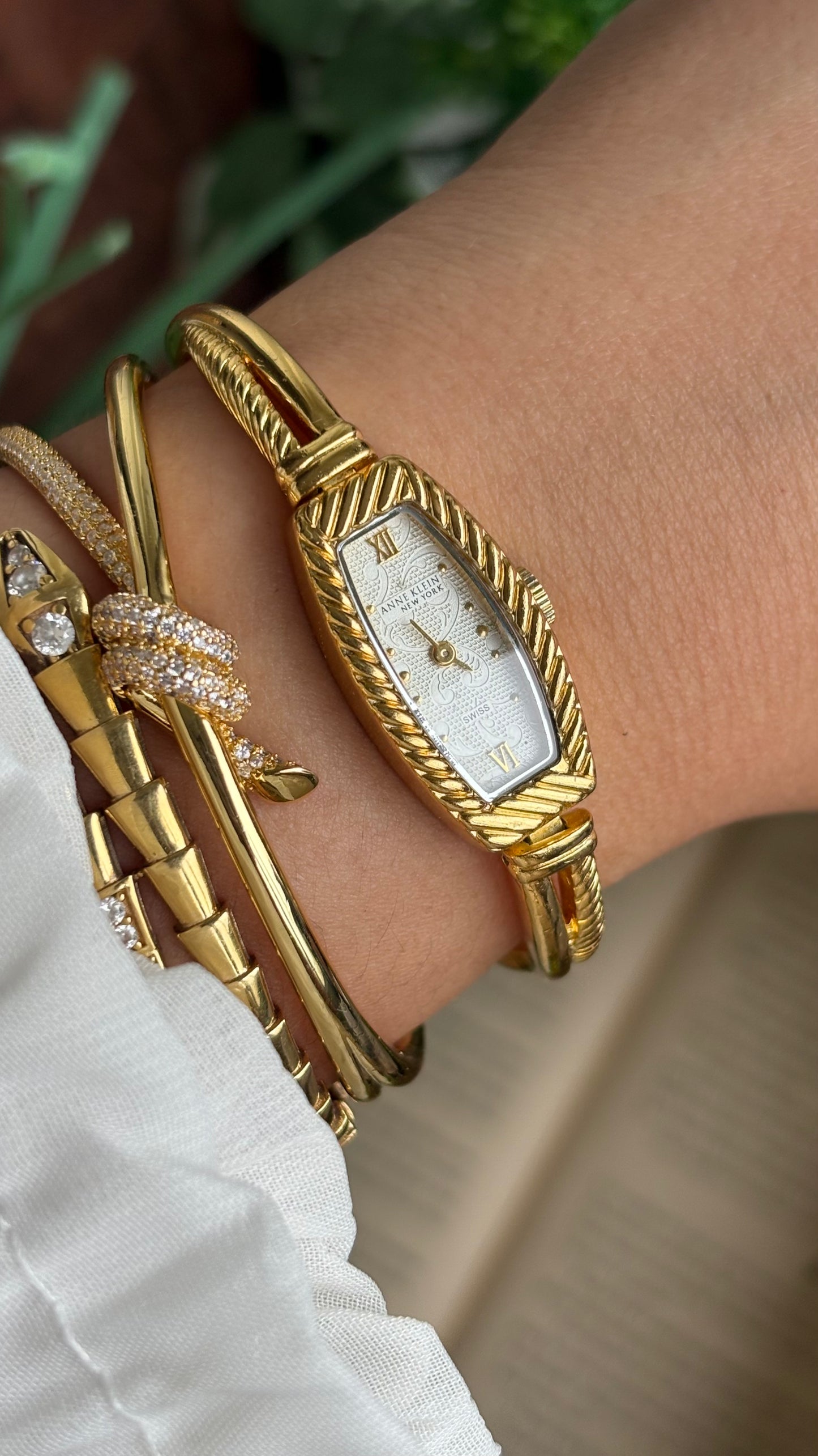 Extremely Rare Vintage Anne Klein Art Deco Swiss Watch in Gold Tone Super Slim and Dainty