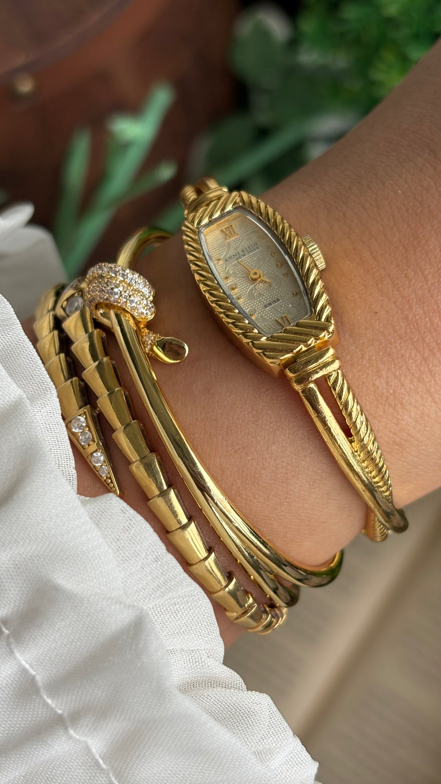 Extremely Rare Vintage Anne Klein Art Deco Swiss Watch in Gold Tone Super Slim and Dainty