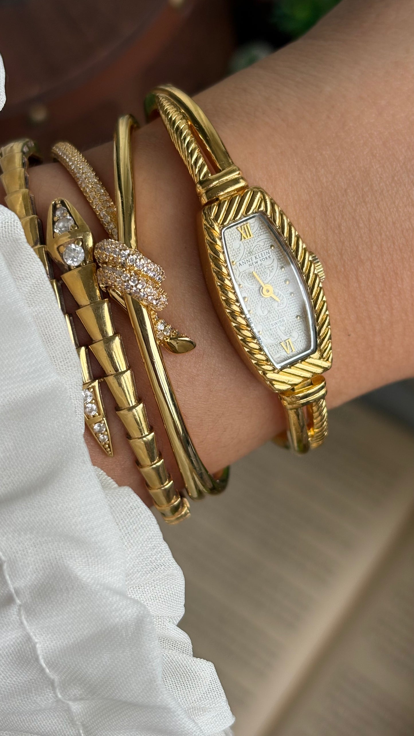 Extremely Rare Vintage Anne Klein Art Deco Swiss Watch in Gold Tone Super Slim and Dainty