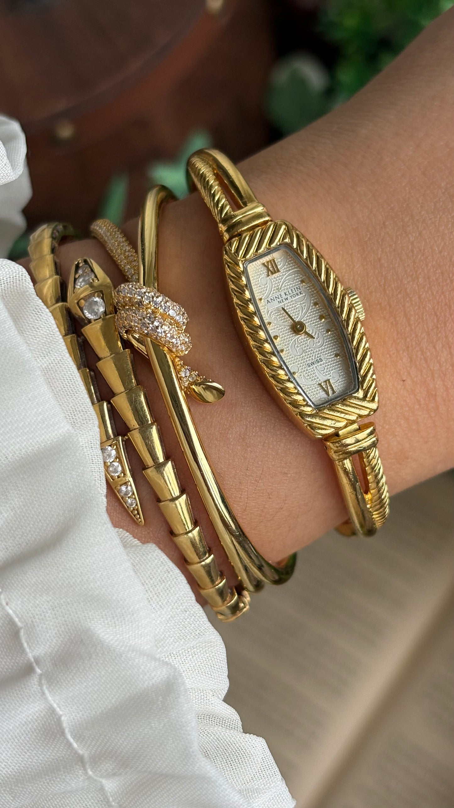 Extremely Rare Vintage Anne Klein Art Deco Swiss Watch in Gold Tone Super Slim and Dainty
