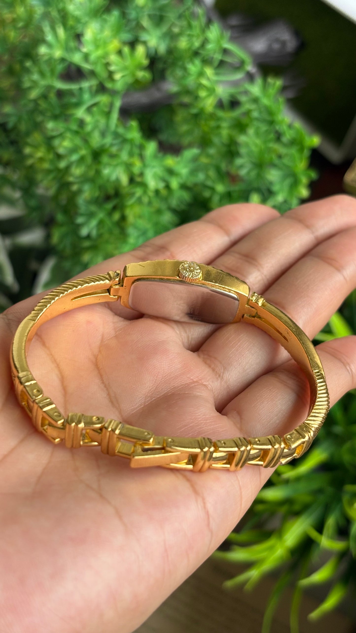 Extremely Rare Vintage Anne Klein Art Deco Swiss Watch in Gold Tone Super Slim and Dainty