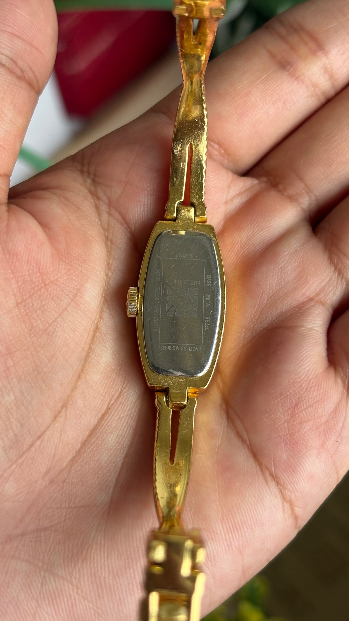 Extremely Rare Vintage Anne Klein Art Deco Swiss Watch in Gold Tone Super Slim and Dainty