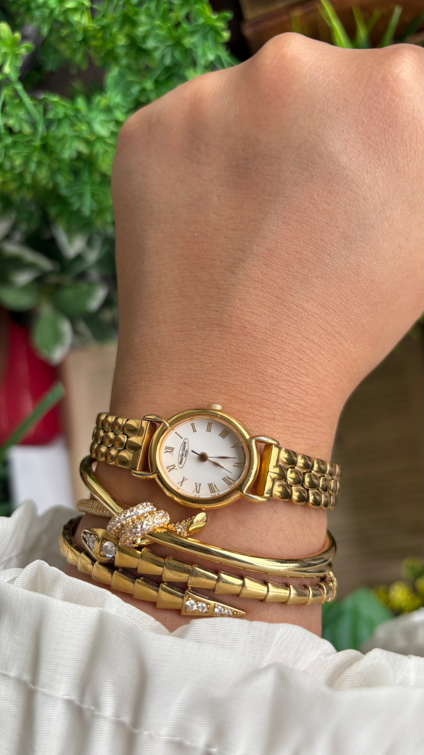 Vintage Marie Claire Paris Baignoire Watch in Gold Tone Roman Oval Dial