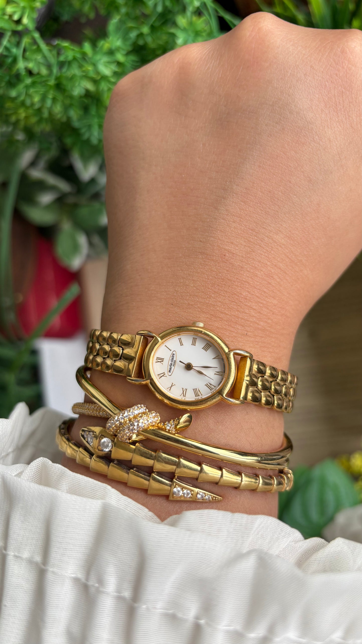 Vintage Marie Claire Paris Baignoire Watch in Gold Tone Roman Oval Dial