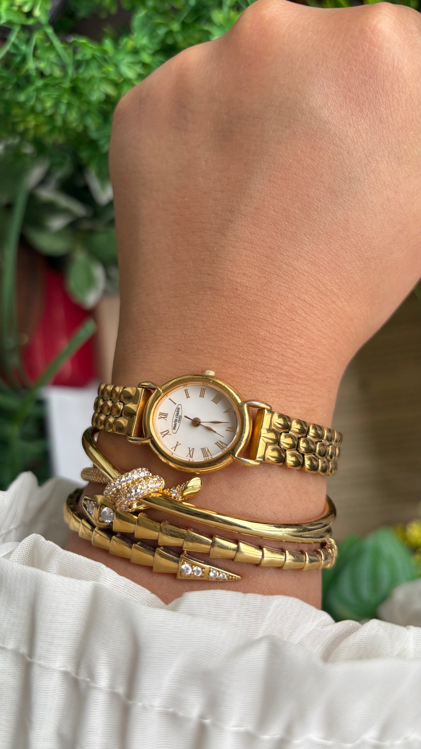 Vintage Marie Claire Paris Baignoire Watch in Gold Tone Roman Oval Dial