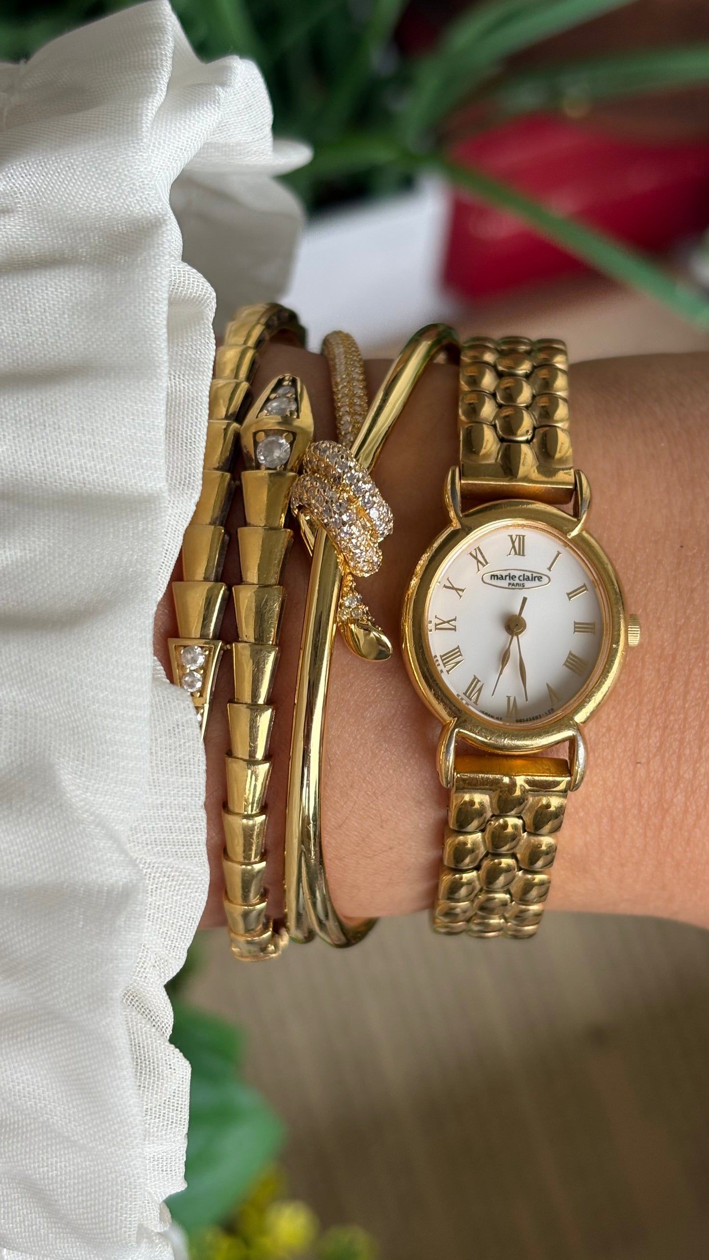 Vintage Marie Claire Paris Baignoire Watch in Gold Tone Roman Oval Dial