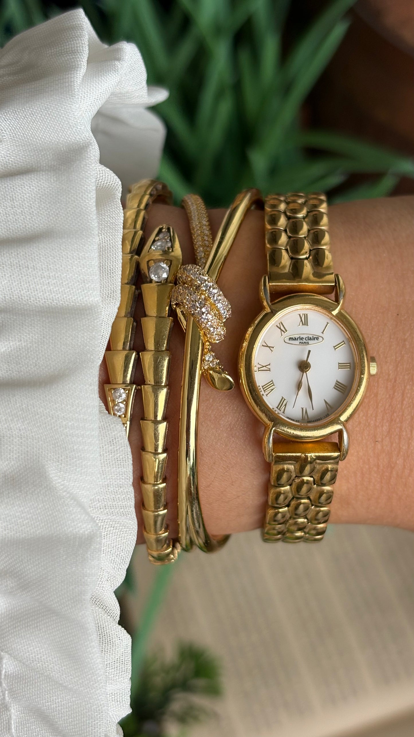 Vintage Marie Claire Paris Baignoire Watch in Gold Tone Roman Oval Dial