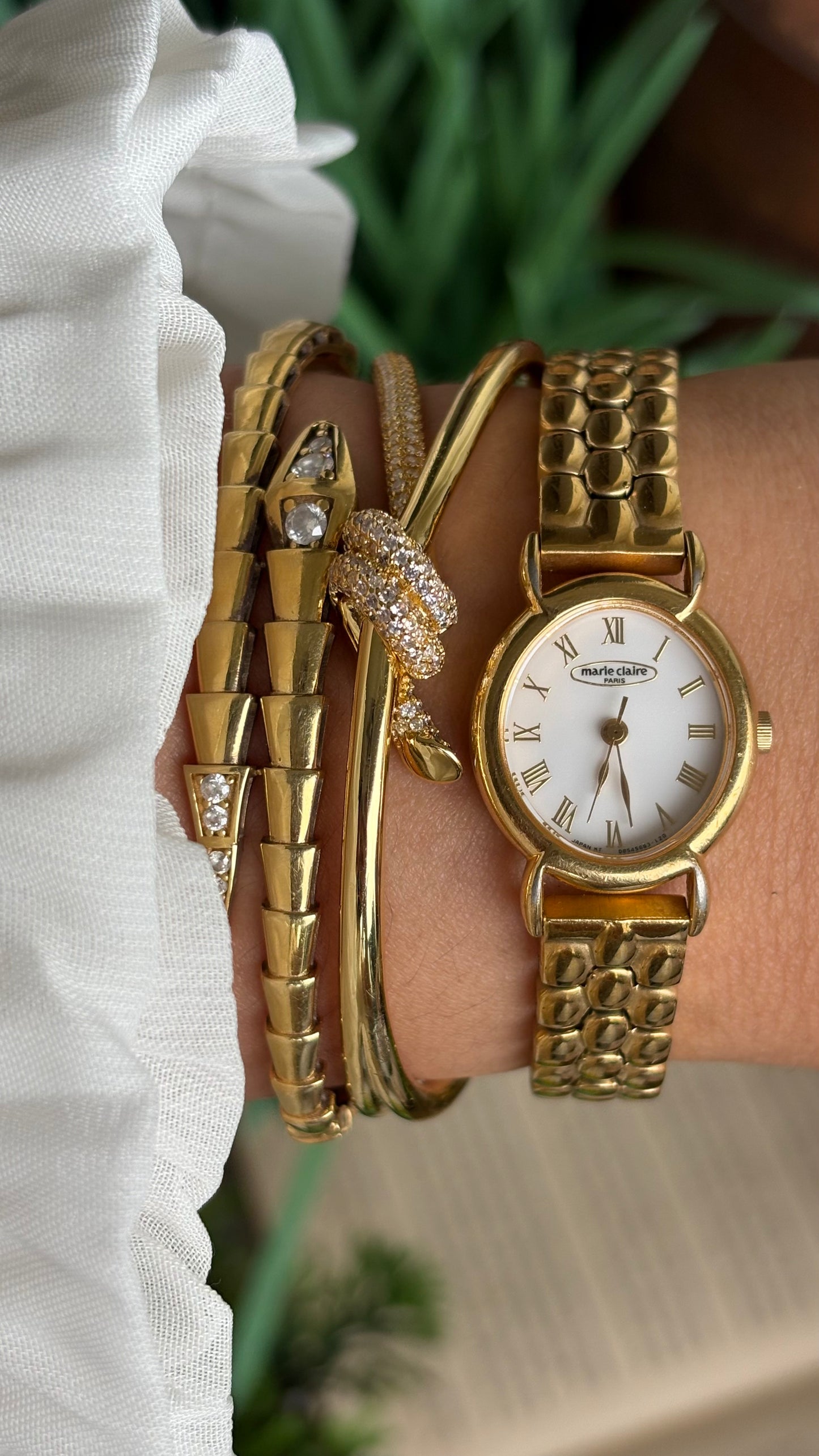 Vintage Marie Claire Paris Baignoire Watch in Gold Tone Roman Oval Dial