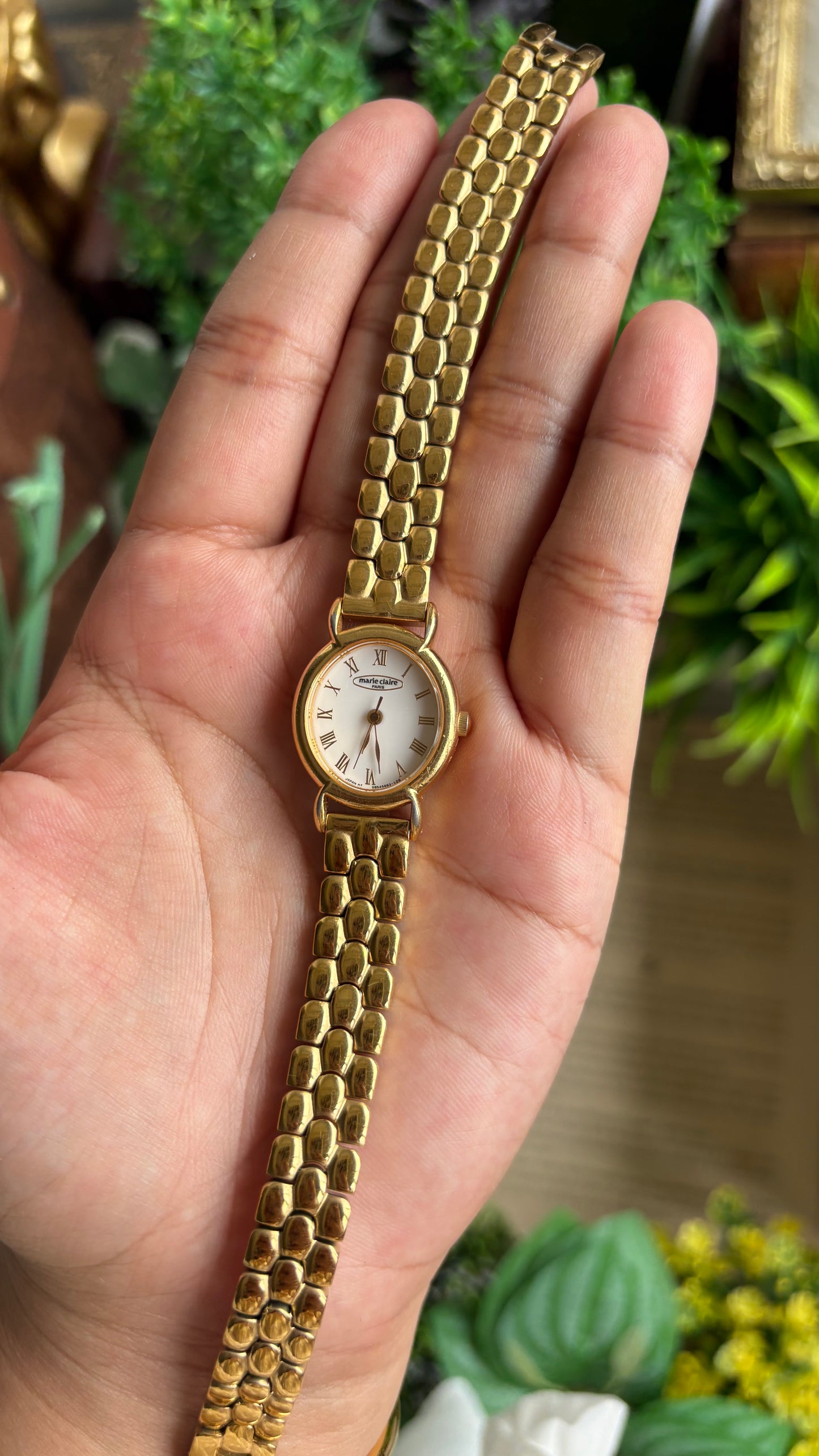 Vintage Marie Claire Paris Baignoire Watch in Gold Tone Roman Oval Dial