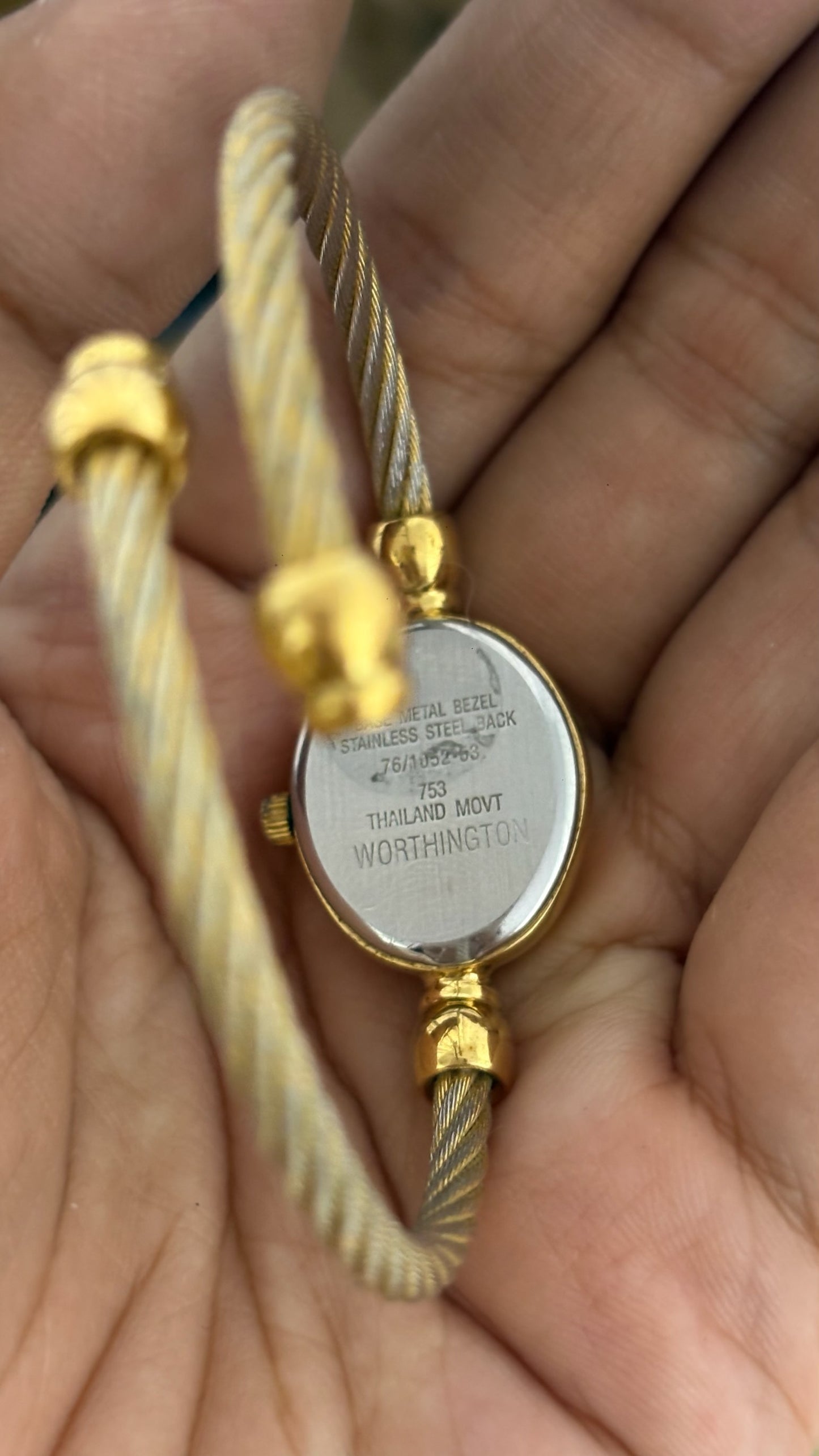 Rare Vintage Worthington Baignoire Cable Bangle Watch in Gold Tone Quartz