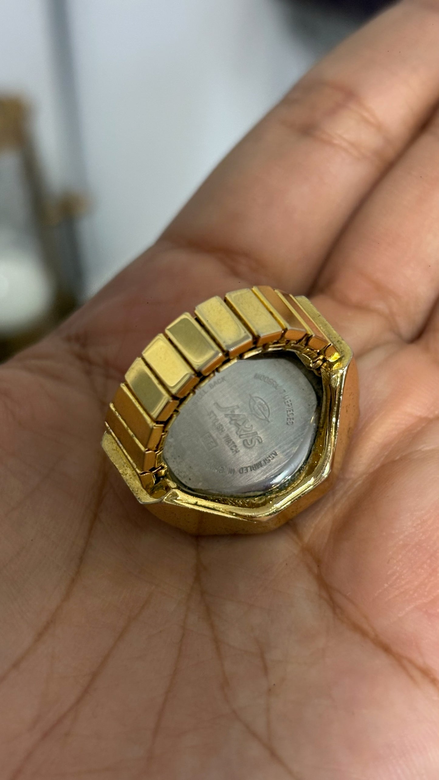 Extremely Rare Lamue Black Onyx Accents Ring Watch in Gold Tone Black Dial Quartz