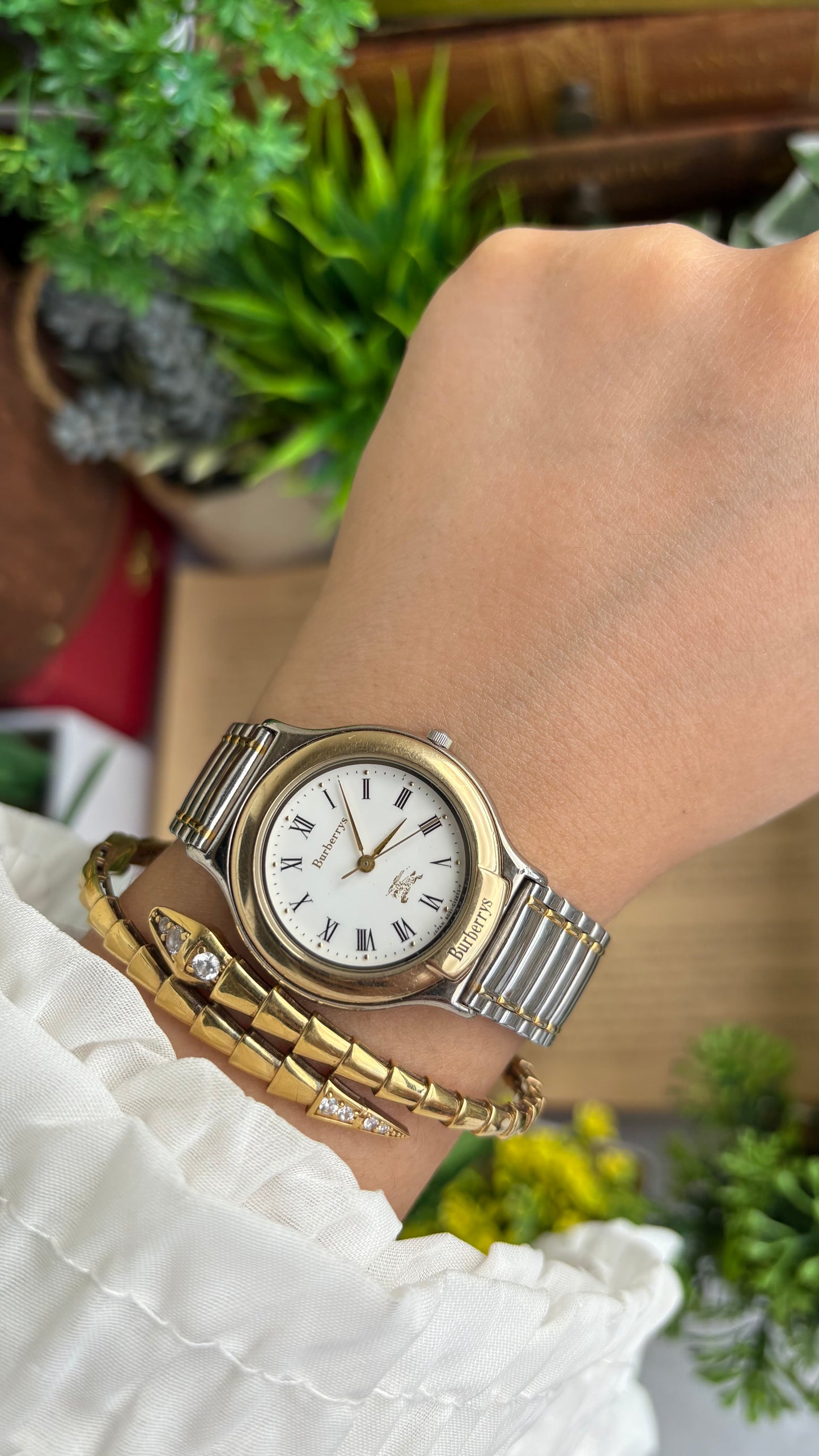 Vintage Two-Tone Burberry Watch in Roman Dial