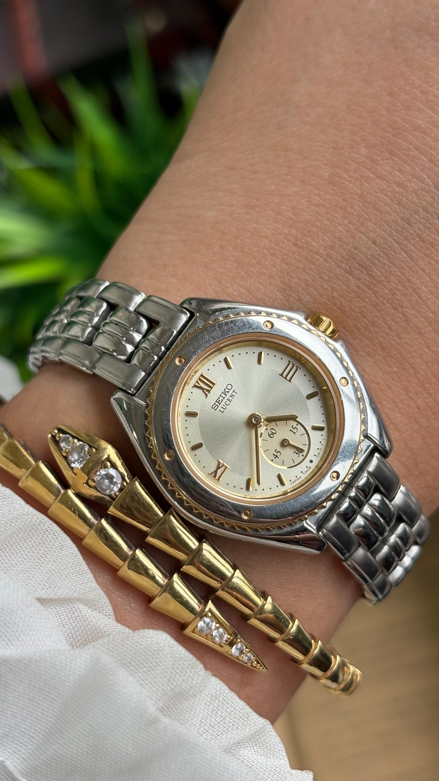 Vintage Seiko Lucent Watch in Two-Tone Working Chrono