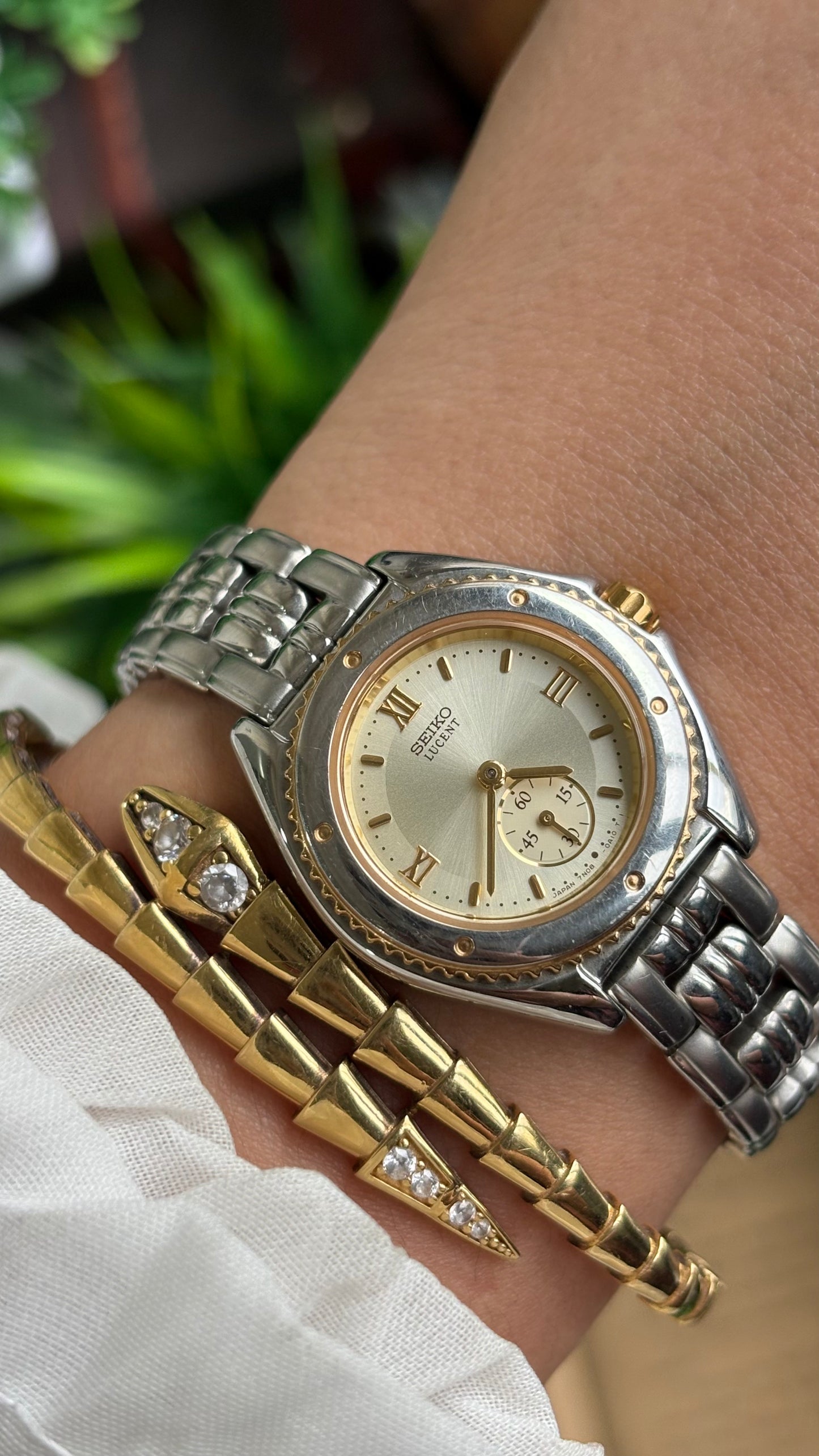Vintage Seiko Lucent Watch in Two-Tone Working Chrono