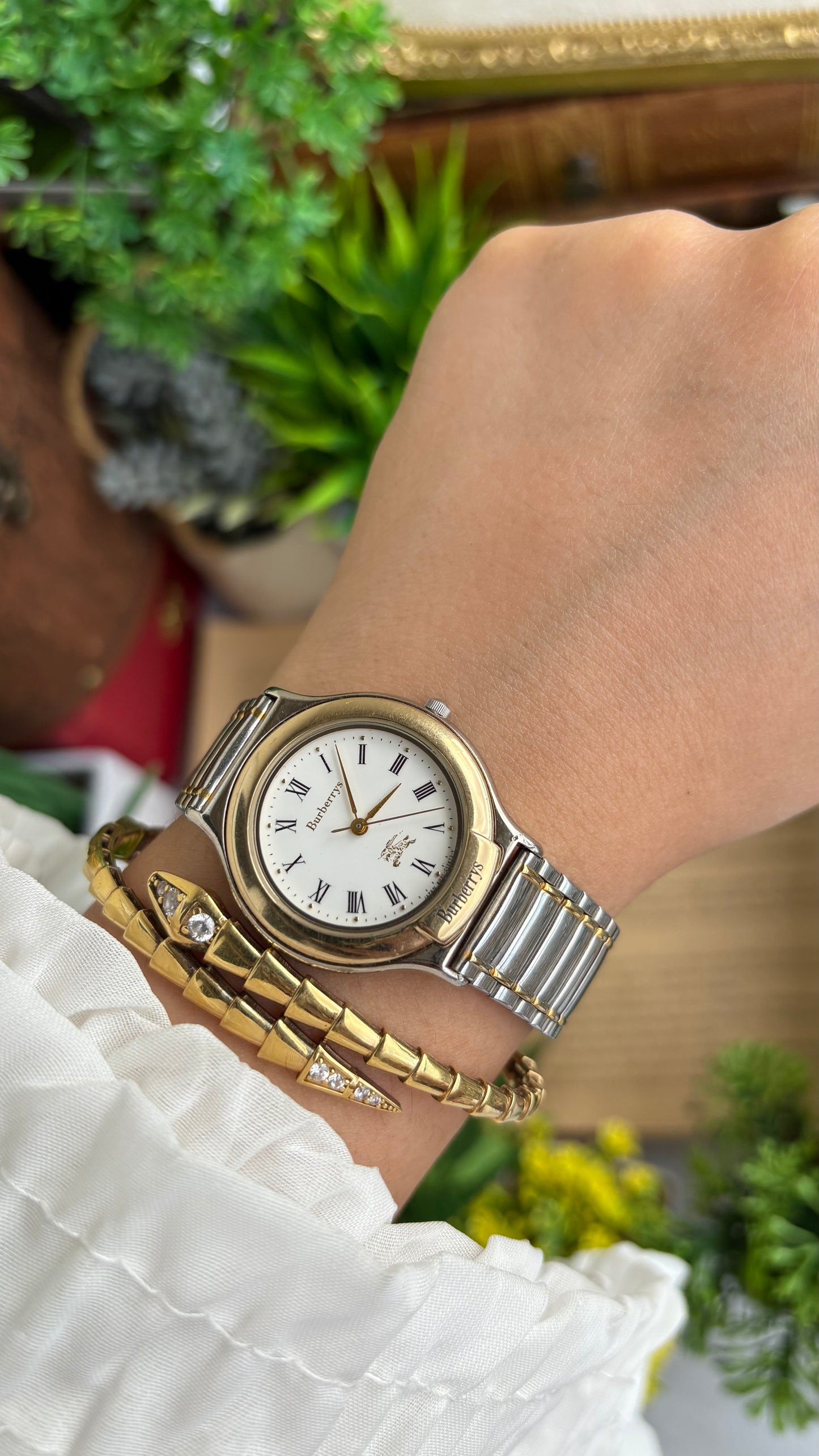 Vintage Two-Tone Burberry Watch in Roman Dial