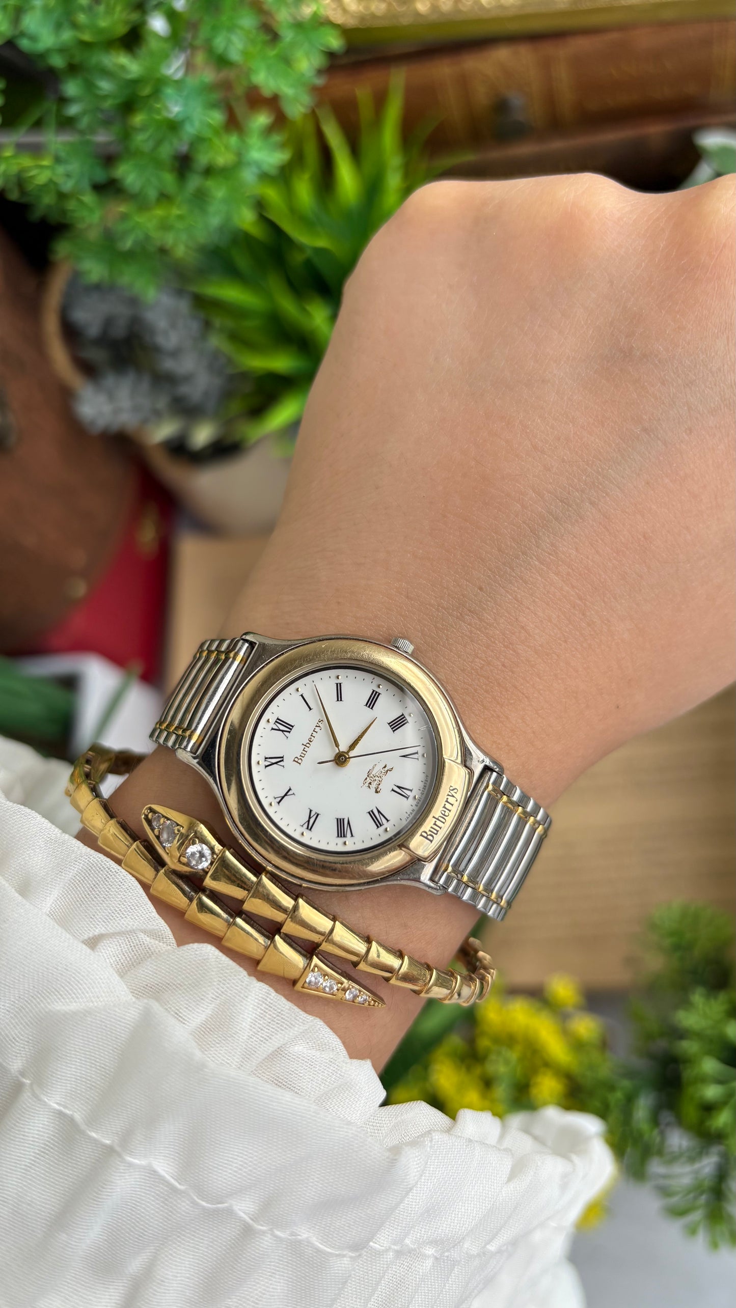 Vintage Two-Tone Burberry Watch in Roman Dial