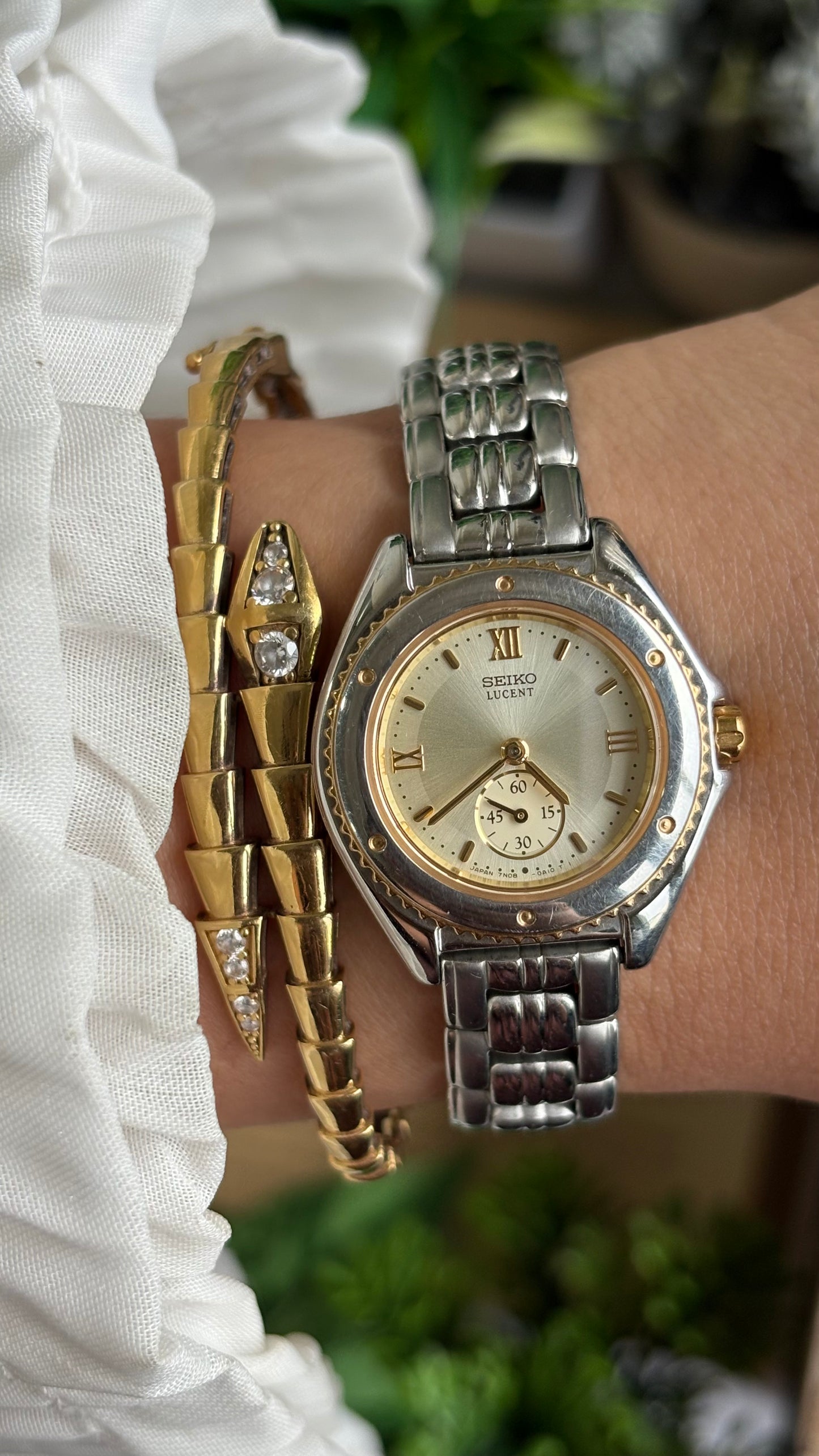 Vintage Seiko Lucent Watch in Two-Tone Working Chrono