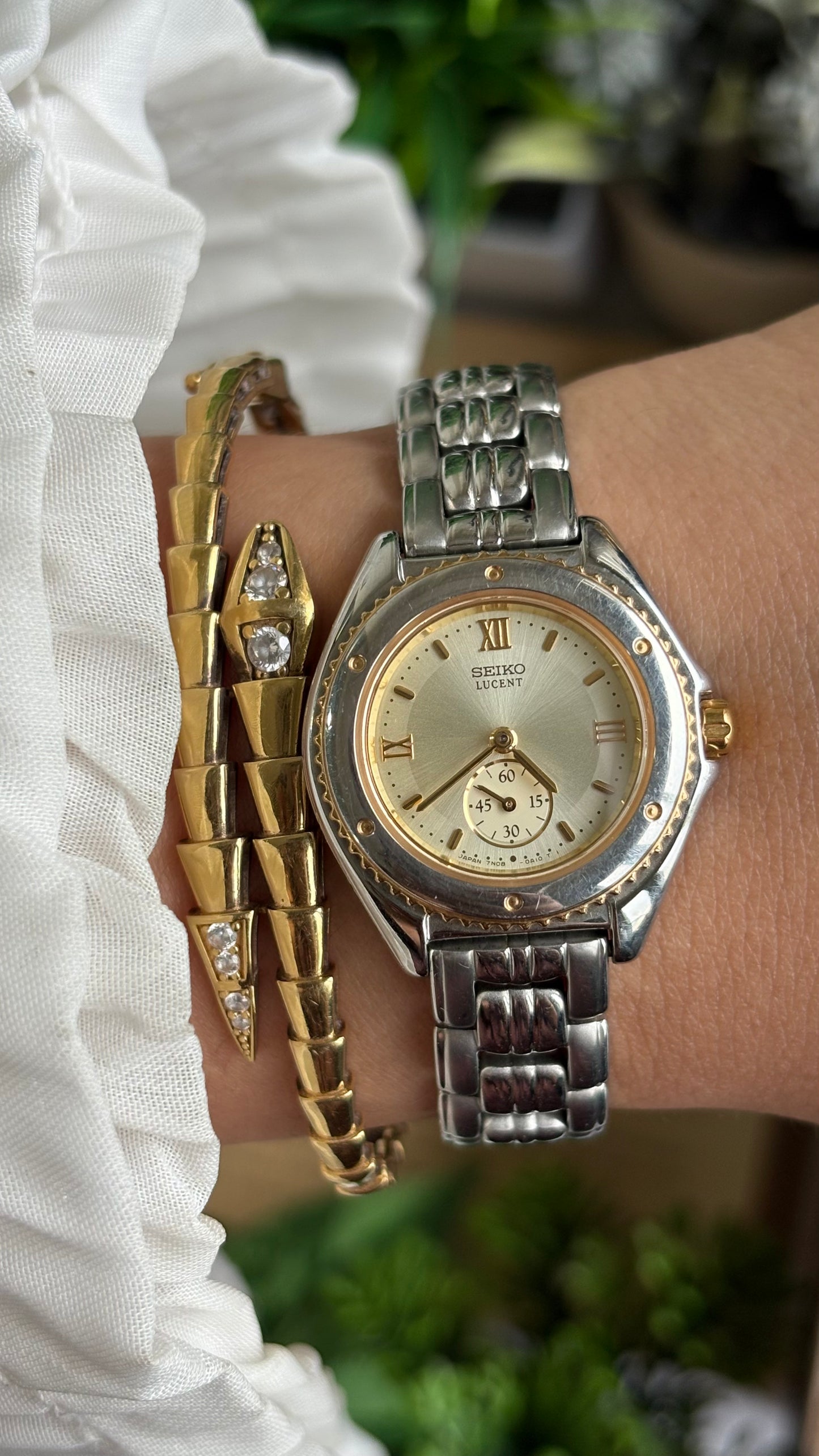 Vintage Seiko Lucent Watch in Two-Tone Working Chrono