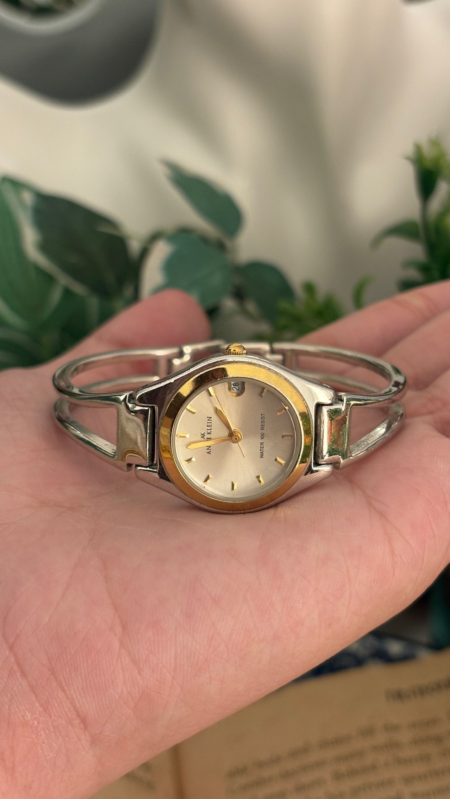 Vintage Anne Klein Hollow Bangle Watch in Two-Tone Quartz