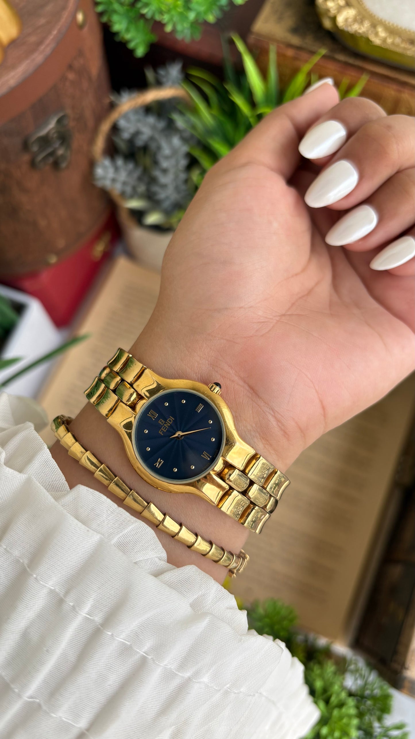 Vintage Fendi Watch in Gold Tone Midnight Blue Dial Gold Filled