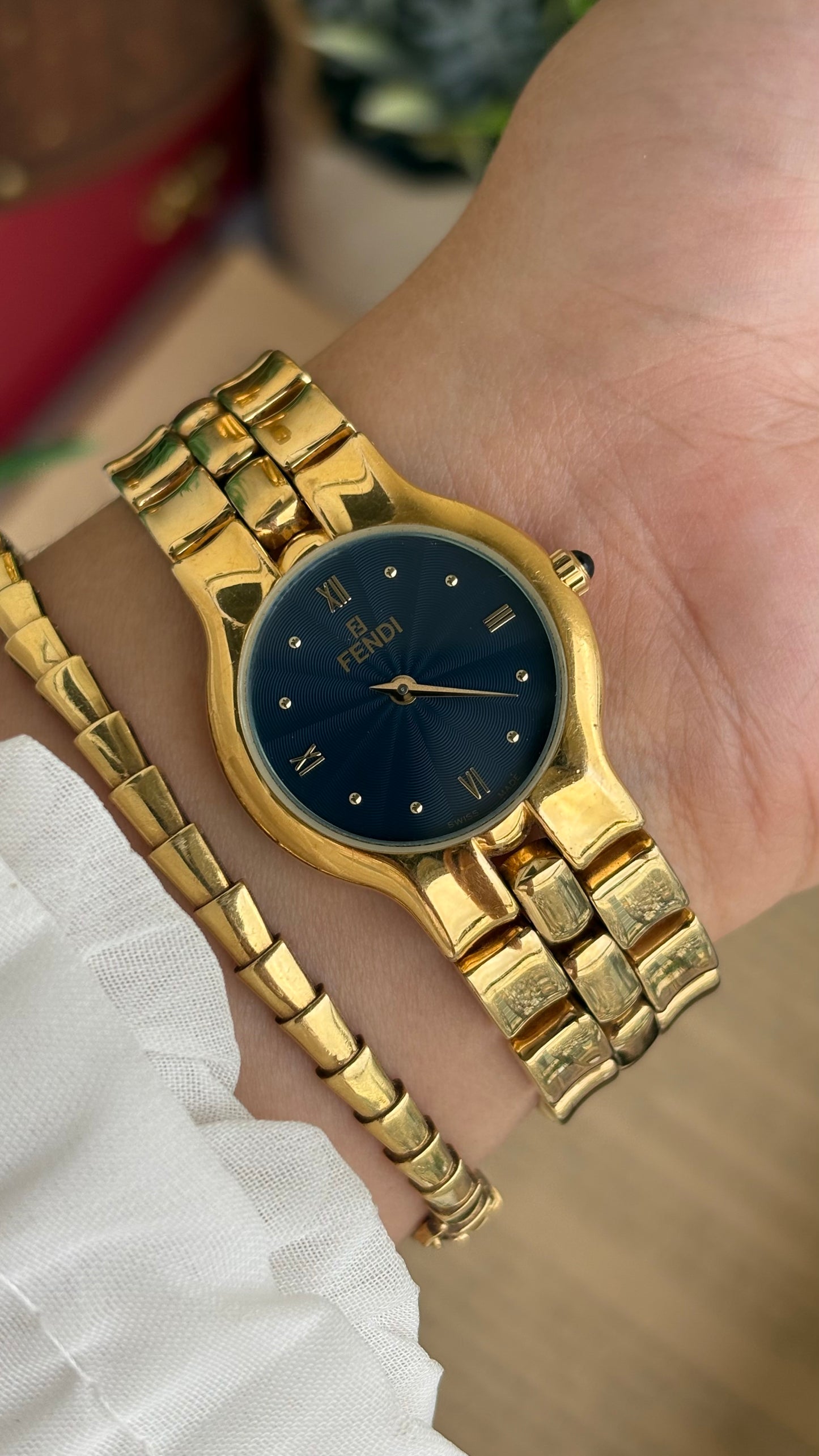 Vintage Fendi Watch in Gold Tone Midnight Blue Dial Gold Filled