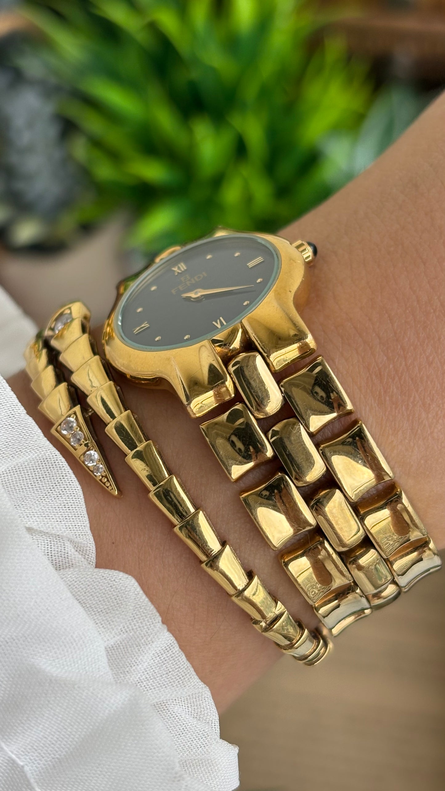 Vintage Fendi Watch in Gold Tone Midnight Blue Dial Gold Filled
