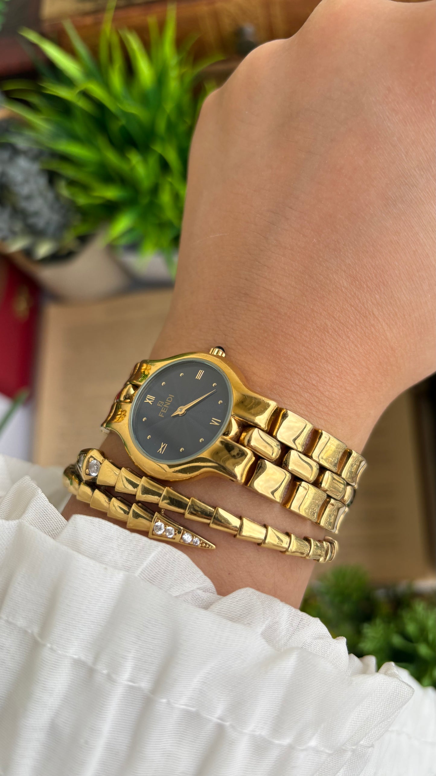 Vintage Fendi Watch in Gold Tone Midnight Blue Dial Gold Filled