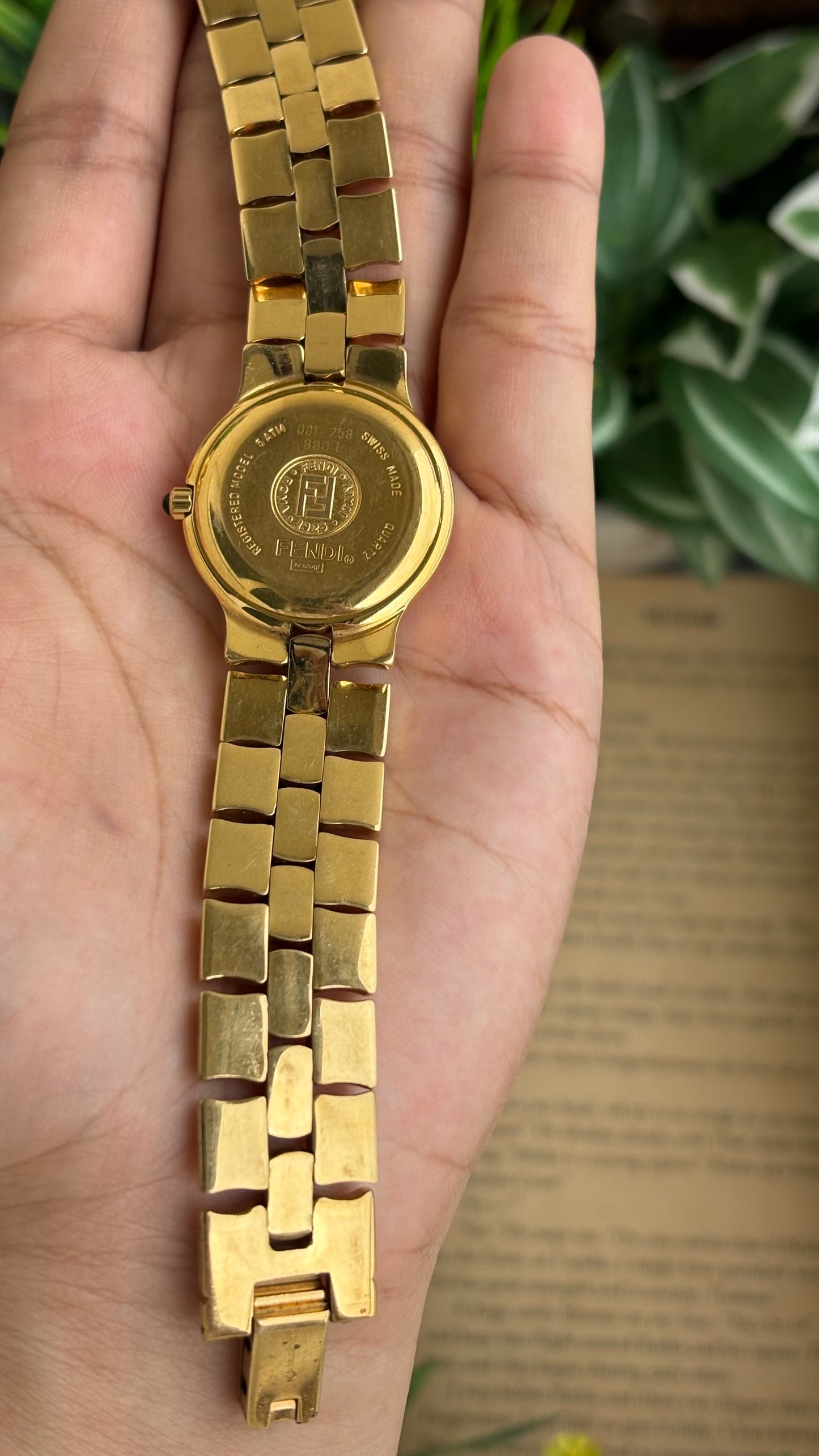 Vintage Fendi Watch in Gold Tone Midnight Blue Dial Gold Filled