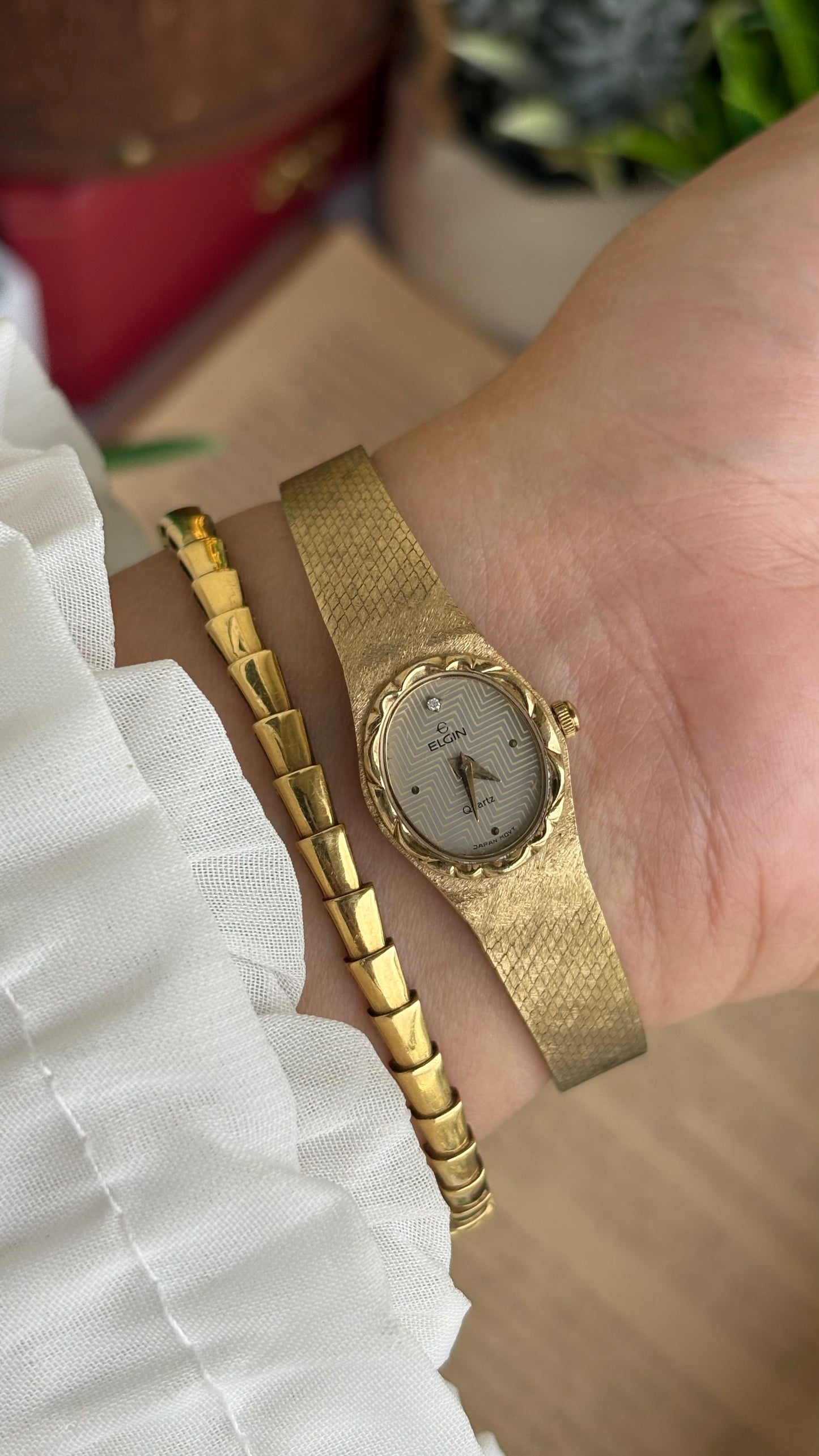 Extremely Rare and Dainty Vintage Elgin Watch in Gold Tone Oval Face