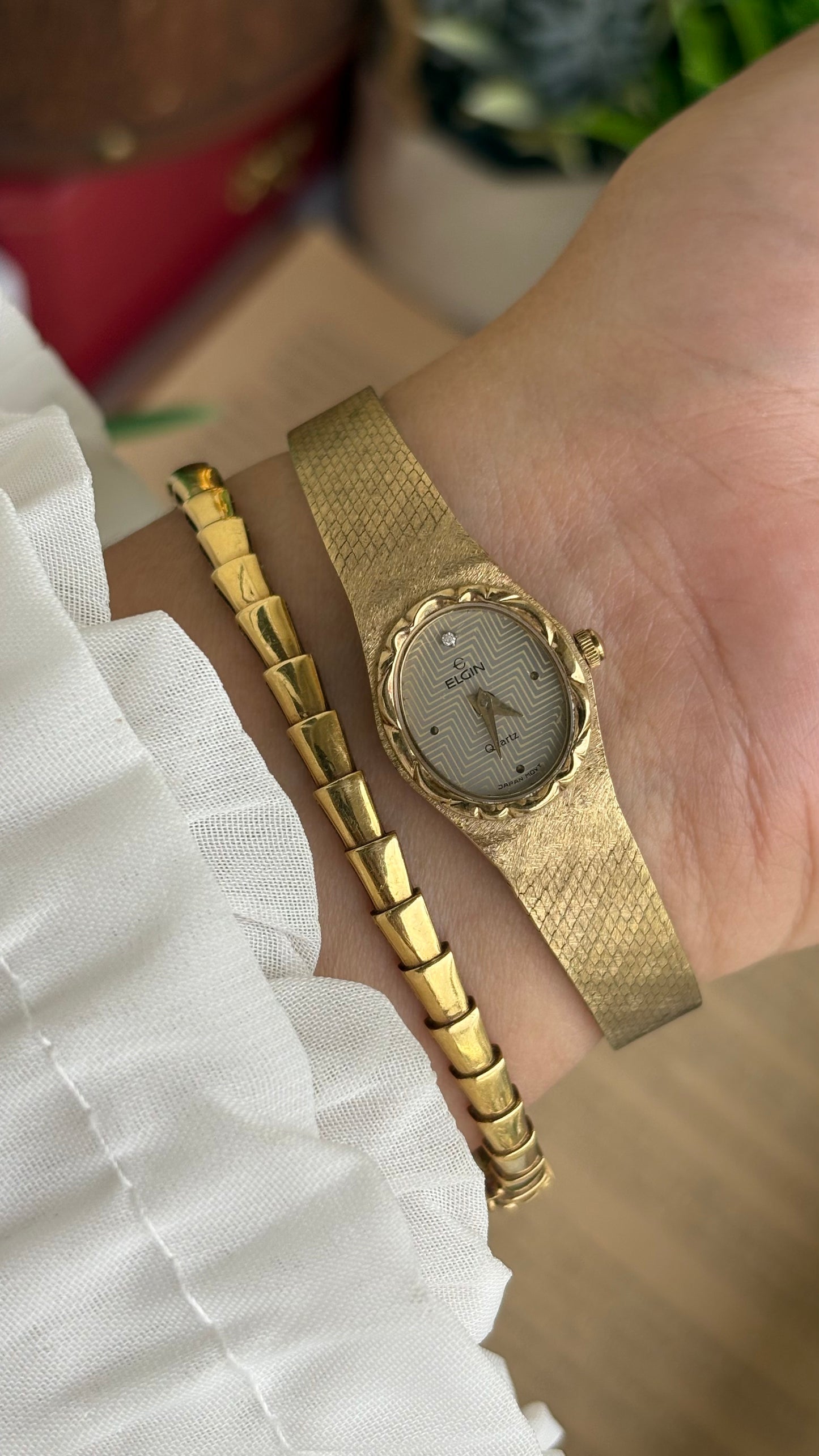 Extremely Rare and Dainty Vintage Elgin Watch in Gold Tone Oval Face