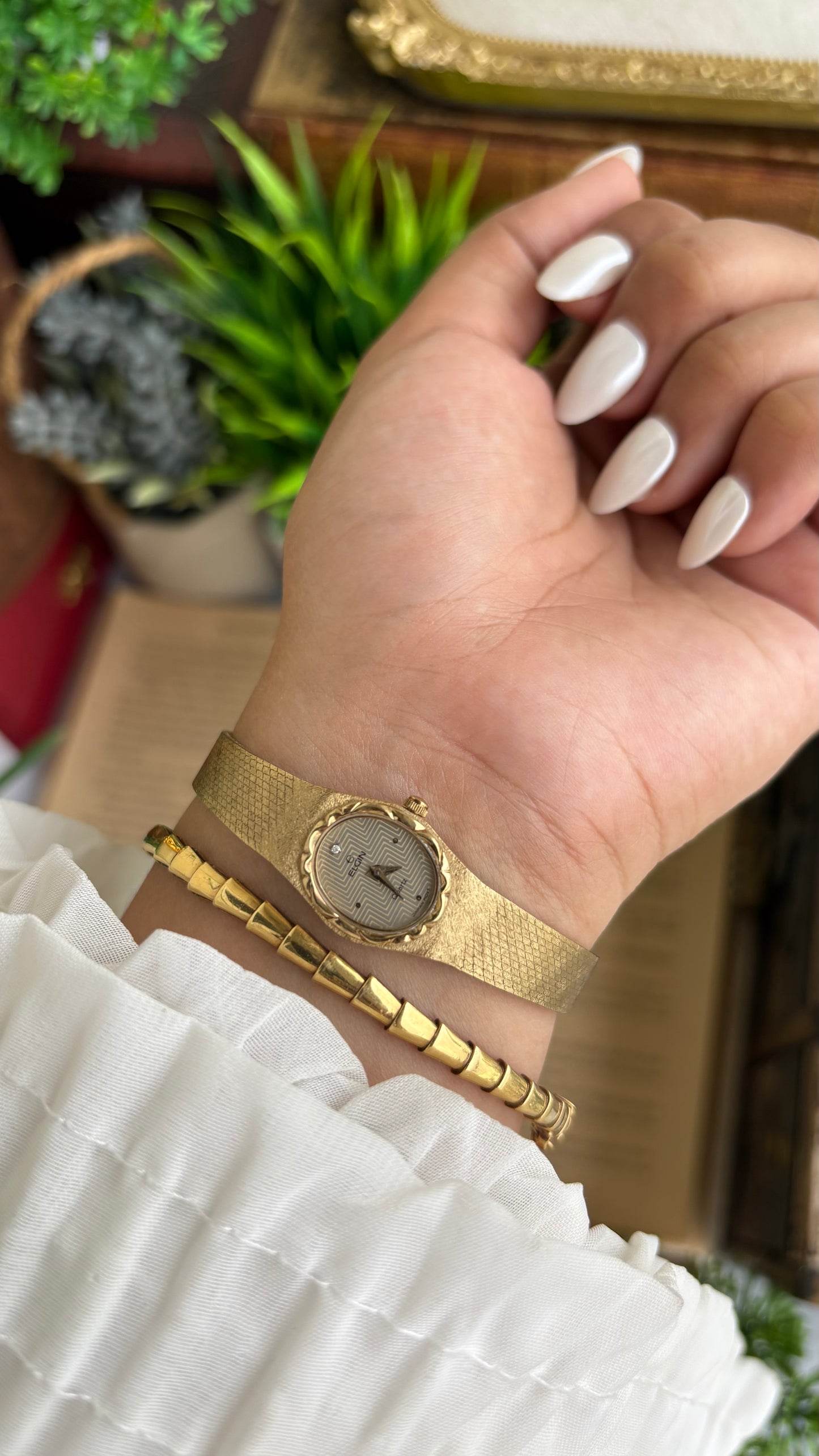 Extremely Rare and Dainty Vintage Elgin Watch in Gold Tone Oval Face