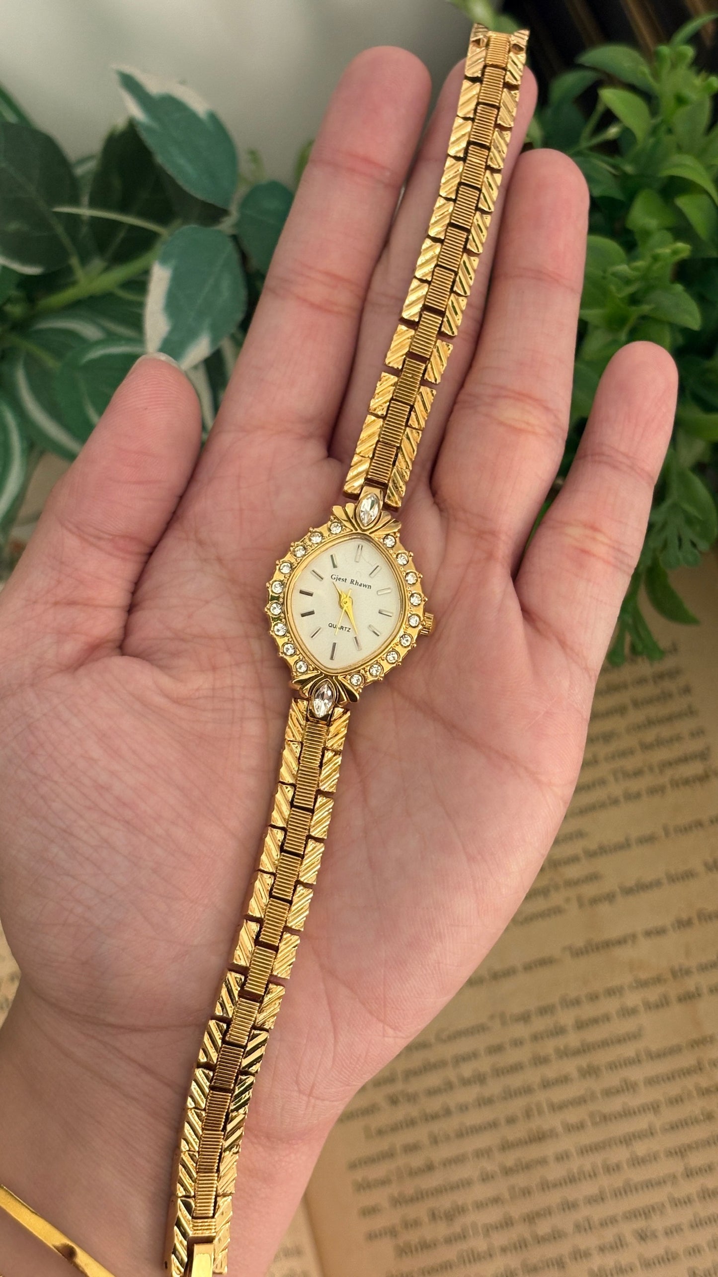 Vintage Gjest Rhawn Marquise Dial Bracelet Watch in Gold Tone Quartz