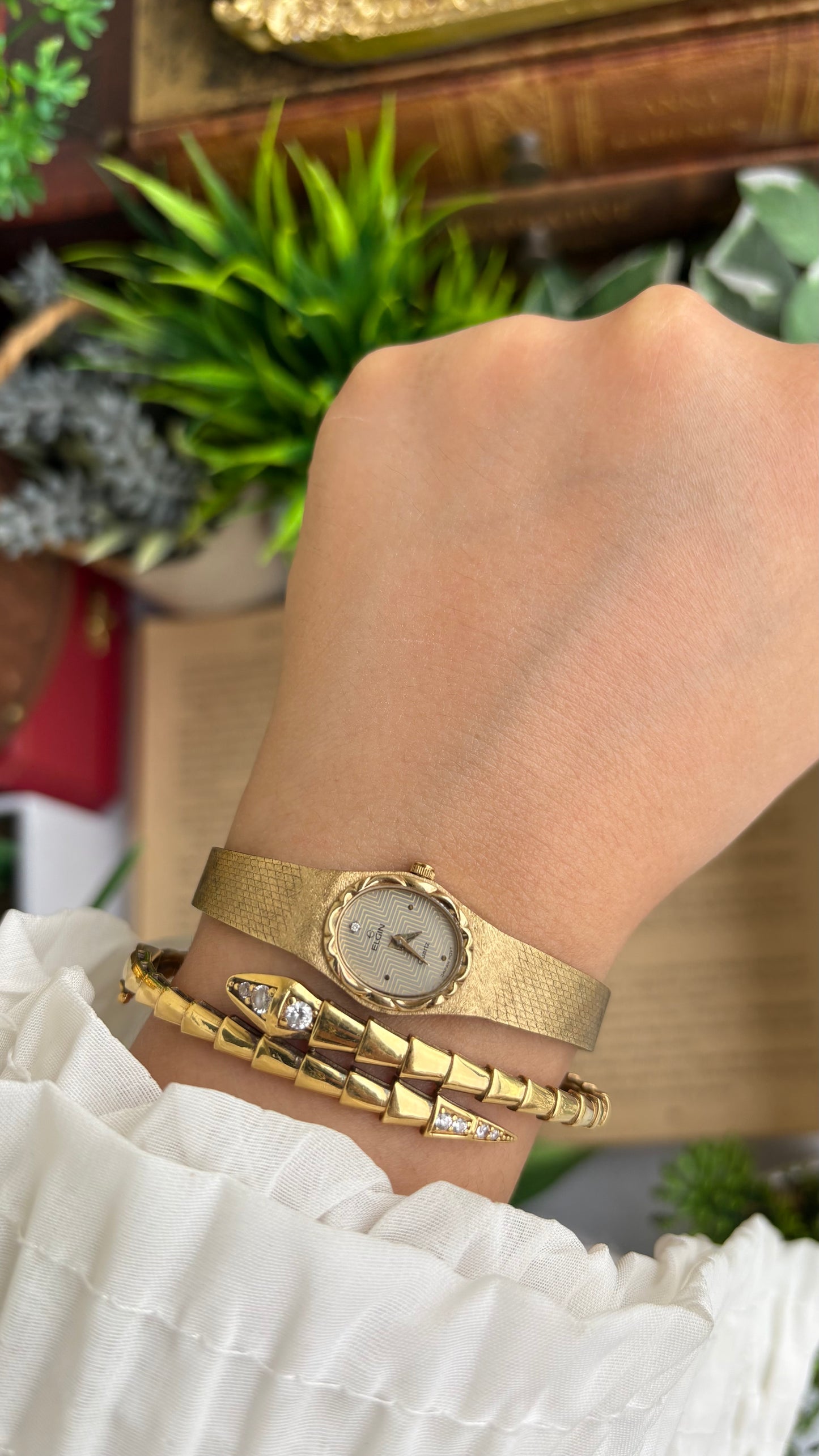Extremely Rare and Dainty Vintage Elgin Watch in Gold Tone Oval Face