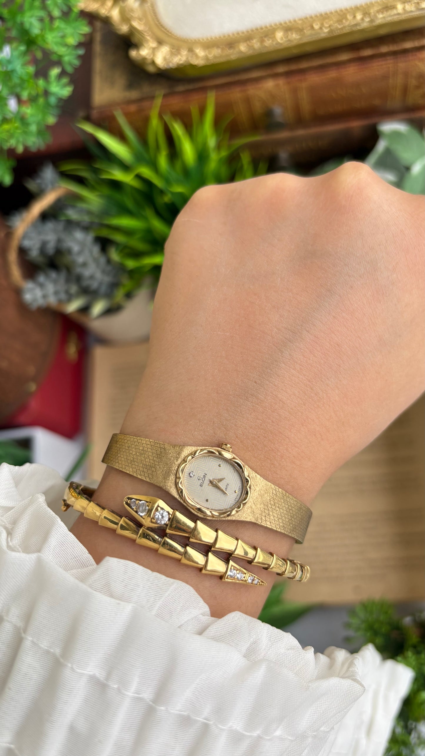Extremely Rare and Dainty Vintage Elgin Watch in Gold Tone Oval Face