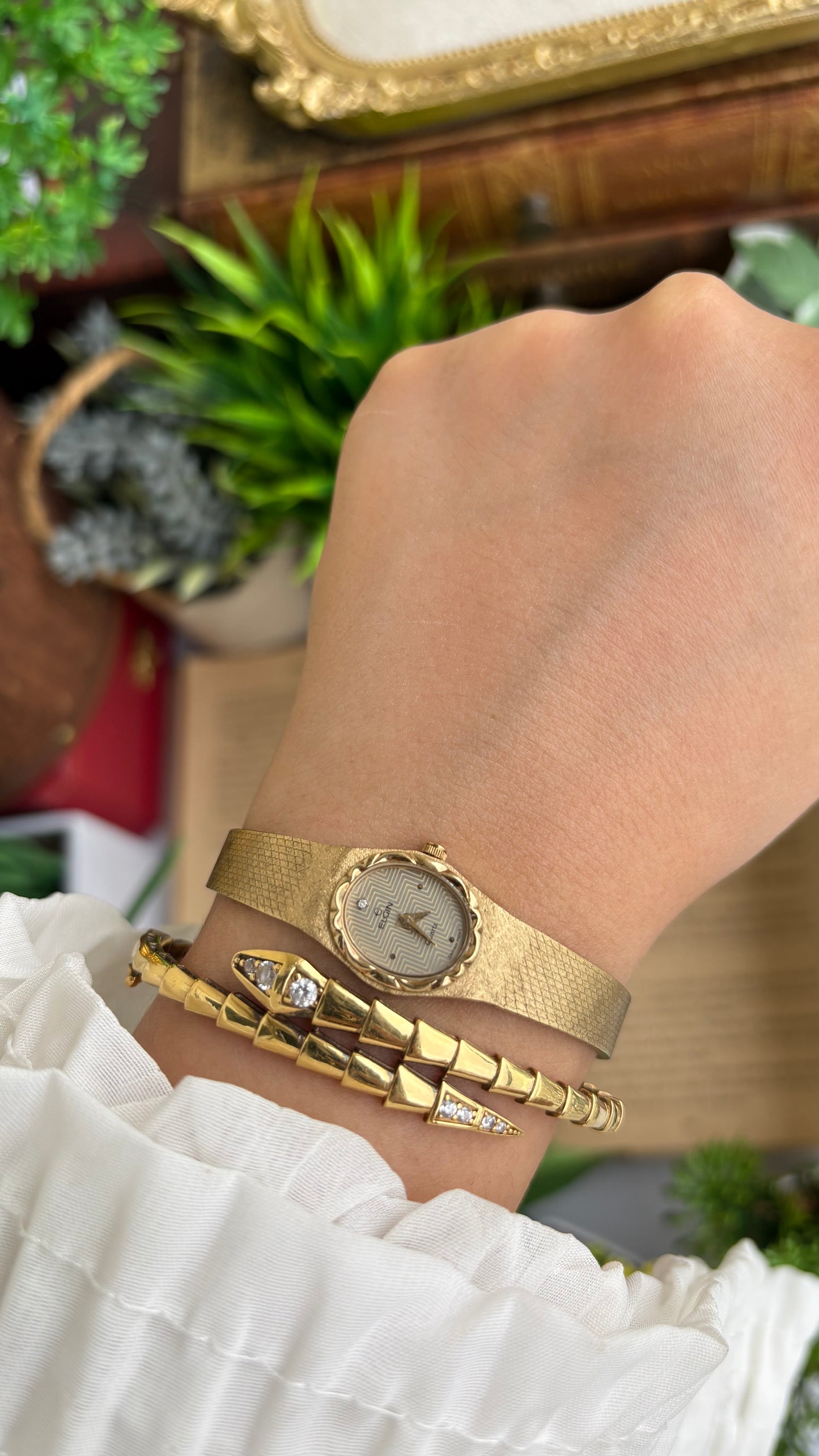 Extremely Rare and Dainty Vintage Elgin Watch in Gold Tone Oval Face
