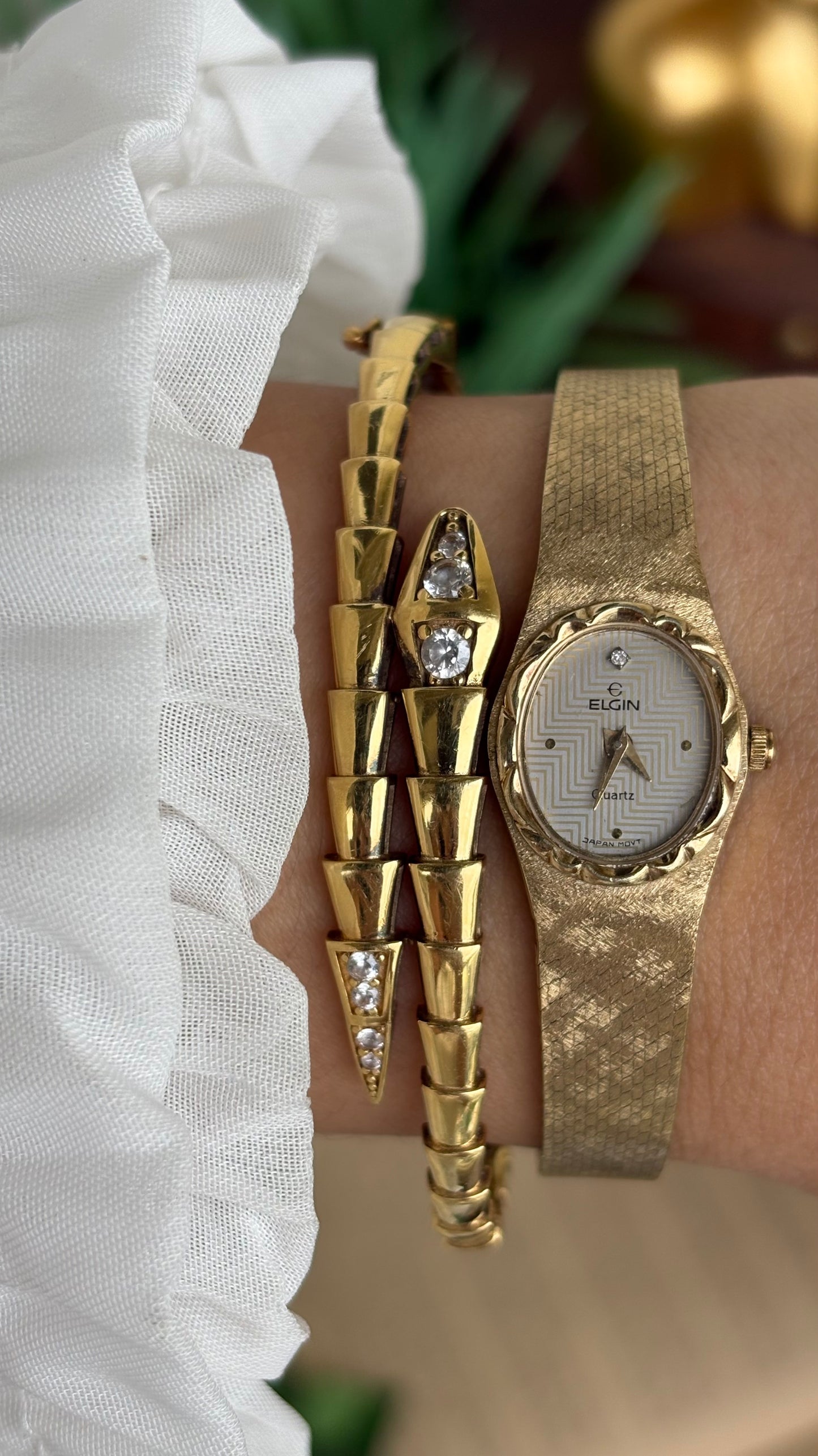 Extremely Rare and Dainty Vintage Elgin Watch in Gold Tone Oval Face