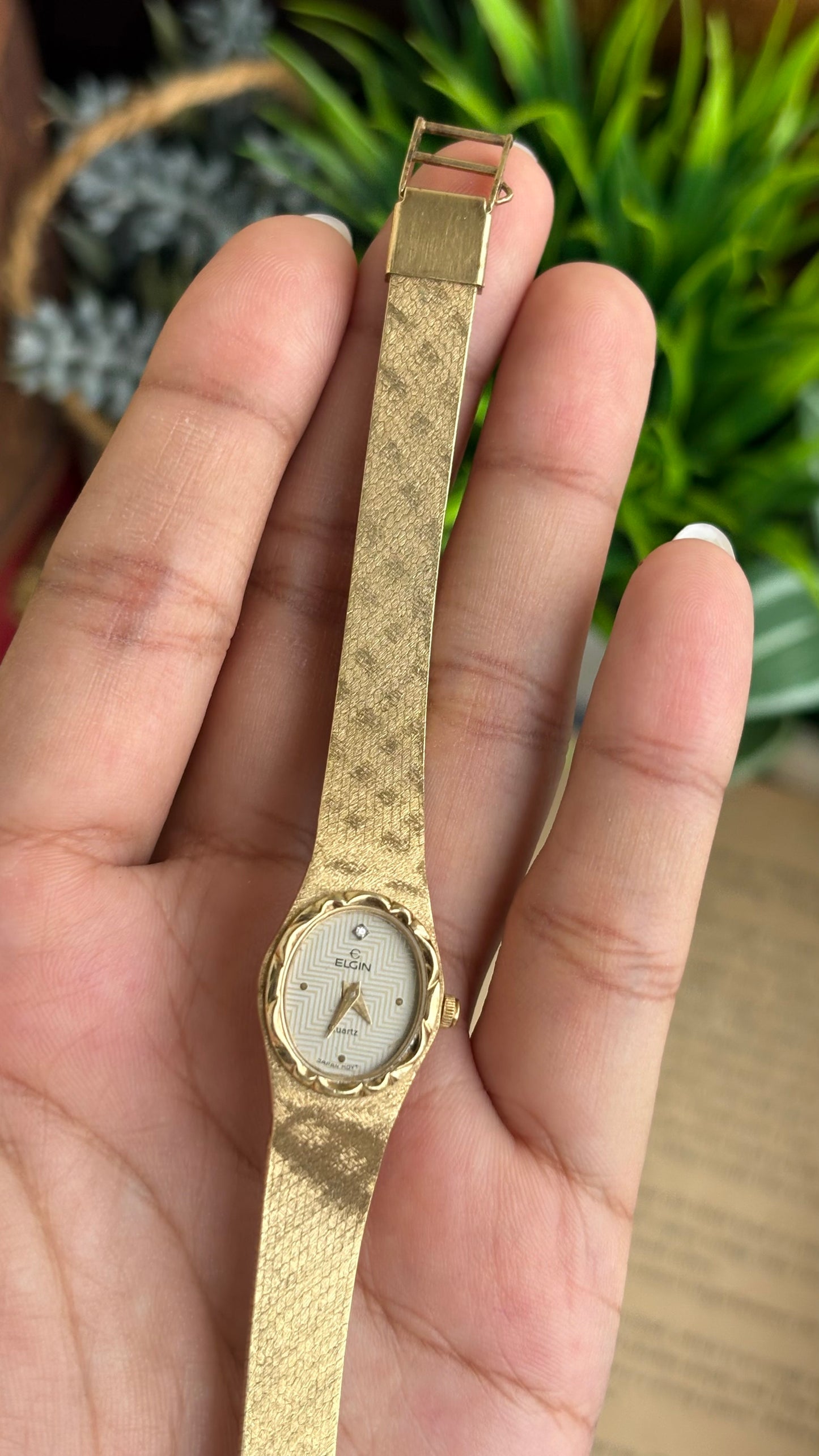 Extremely Rare and Dainty Vintage Elgin Watch in Gold Tone Oval Face