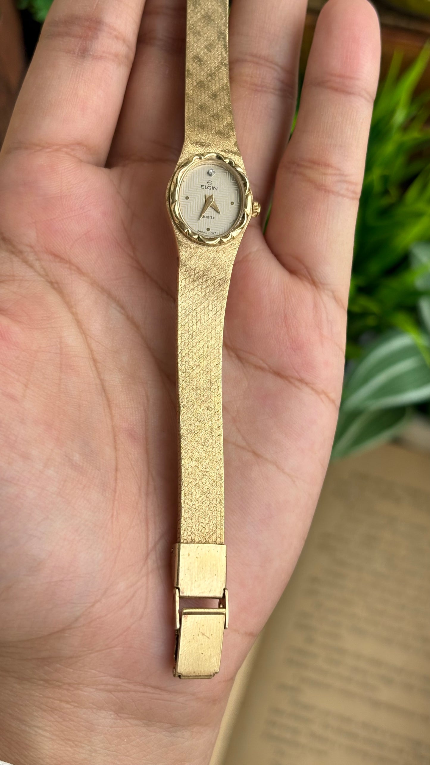 Extremely Rare and Dainty Vintage Elgin Watch in Gold Tone Oval Face