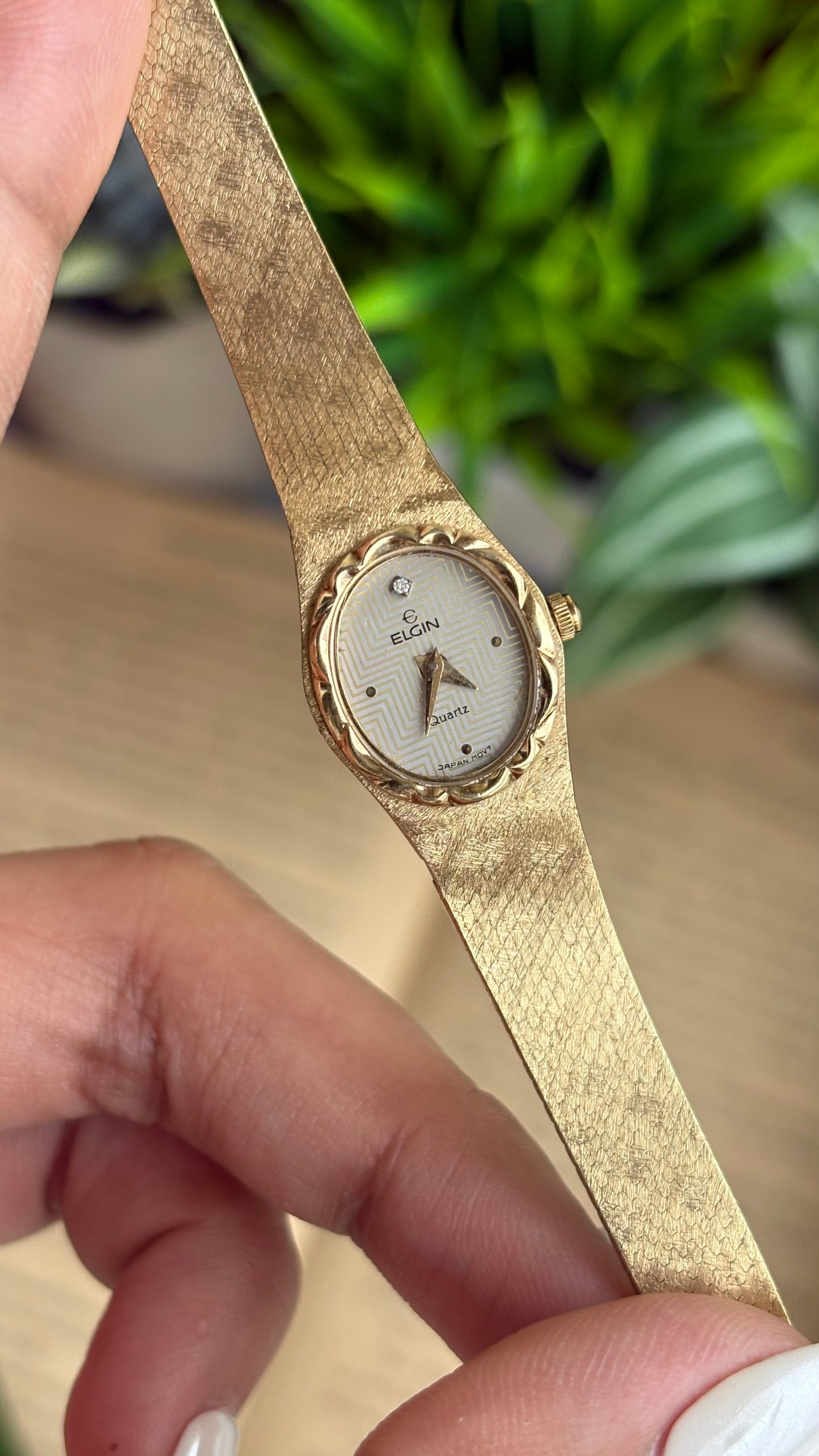 Extremely Rare and Dainty Vintage Elgin Watch in Gold Tone Oval Face